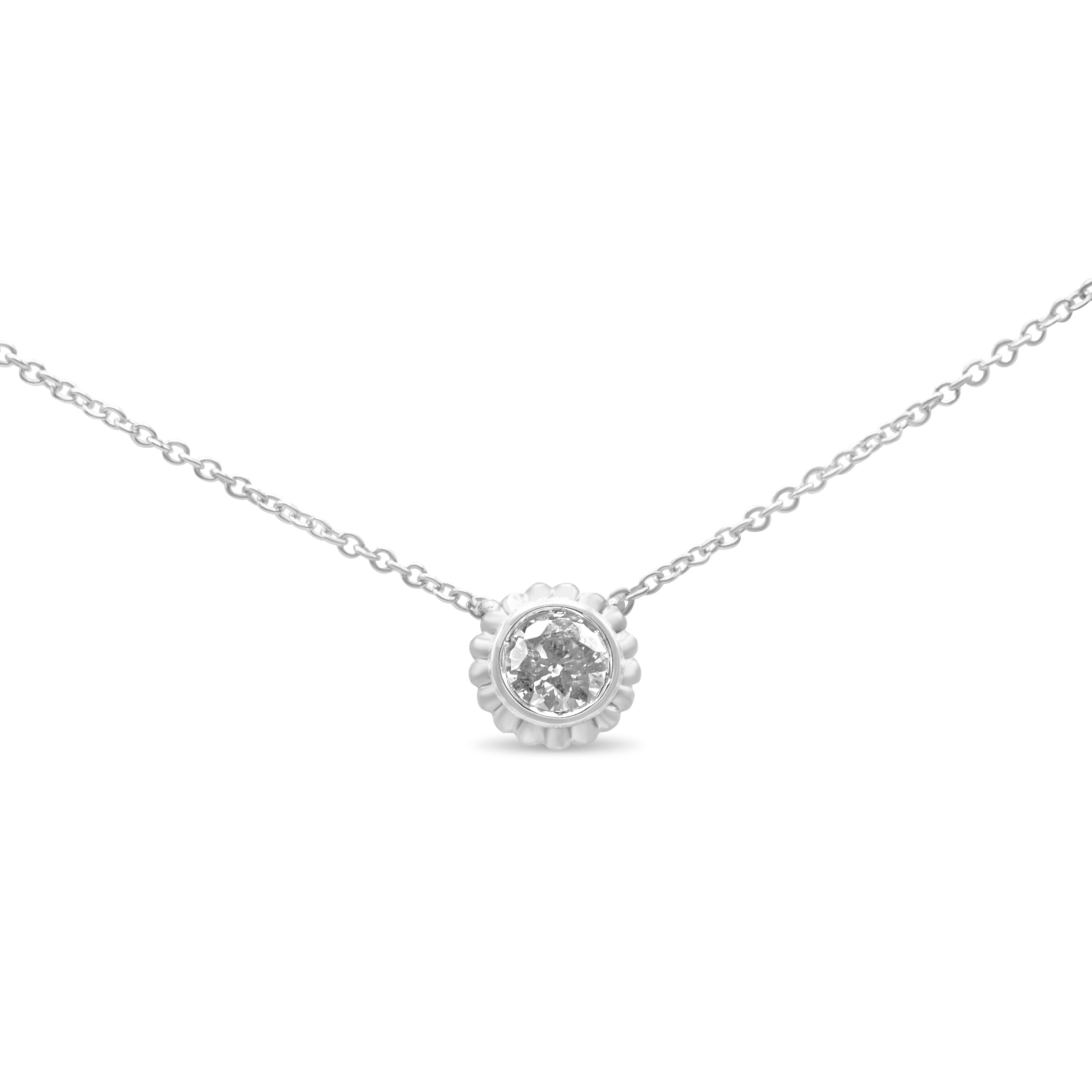 10K White Gold 1/4 Cttw Bezel-Set Round Diamond Solitaire Floral Pendant 18" Necklace (I-J Color, Si2-I1 Clarity)