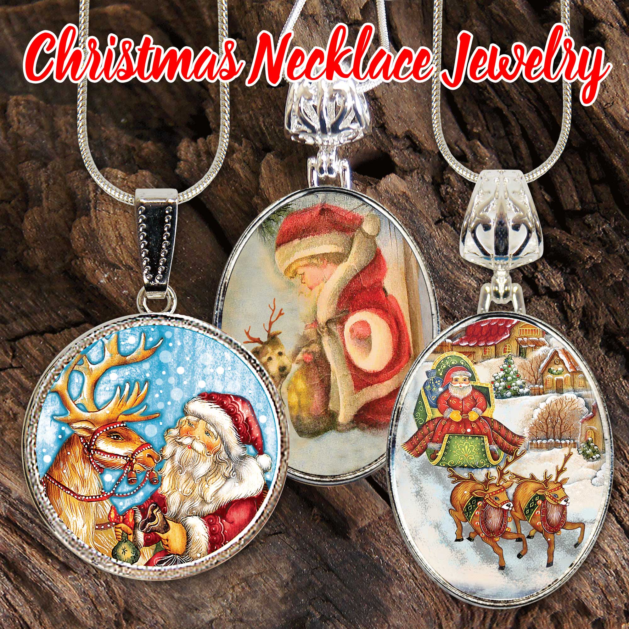 Santa Arrival Silver Plated Medal Pendant Necklace - 44155O
