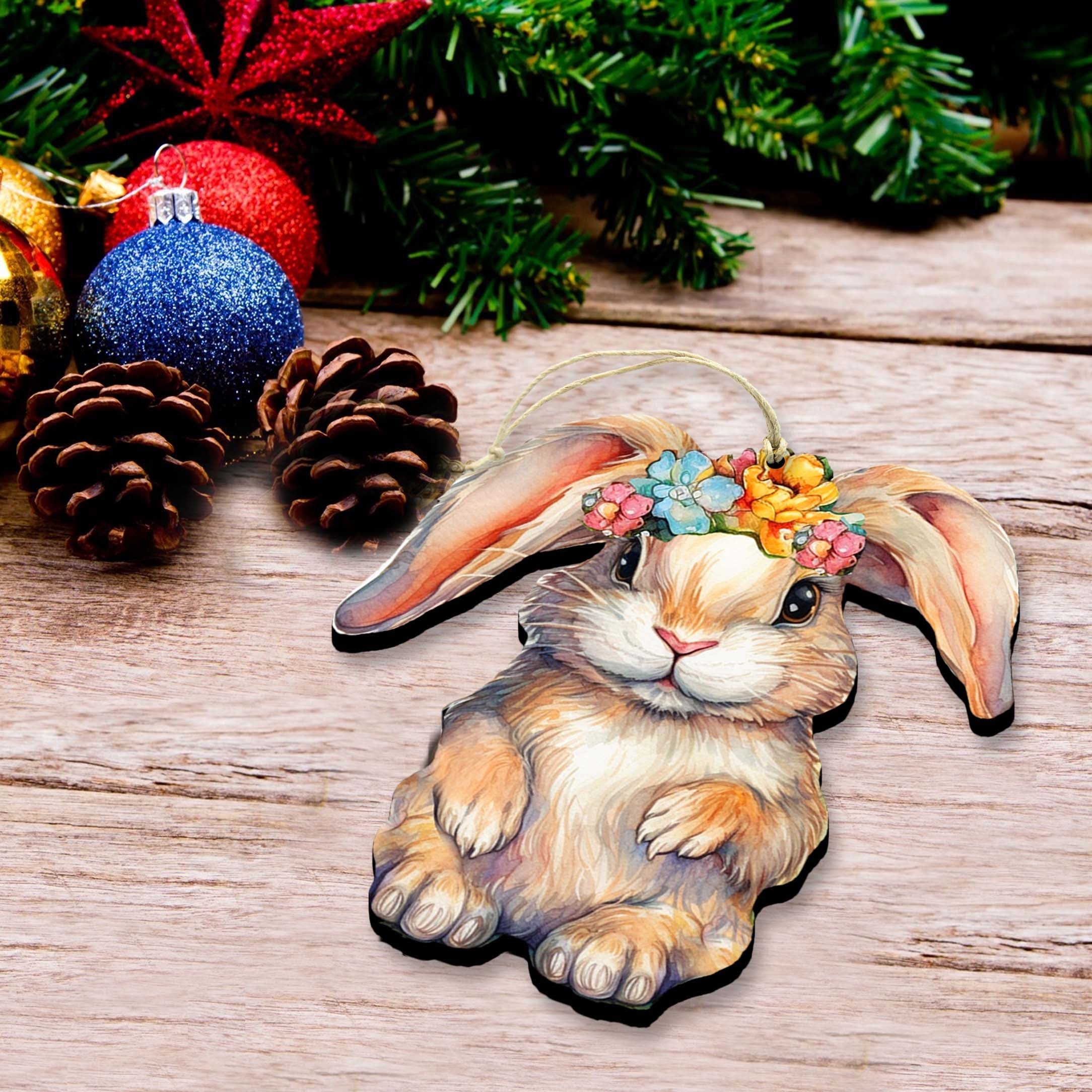 Easter Bunnies Wooden Ornaments Set of 3 by G. Debrekht - Easter Décor - 8091042-S3