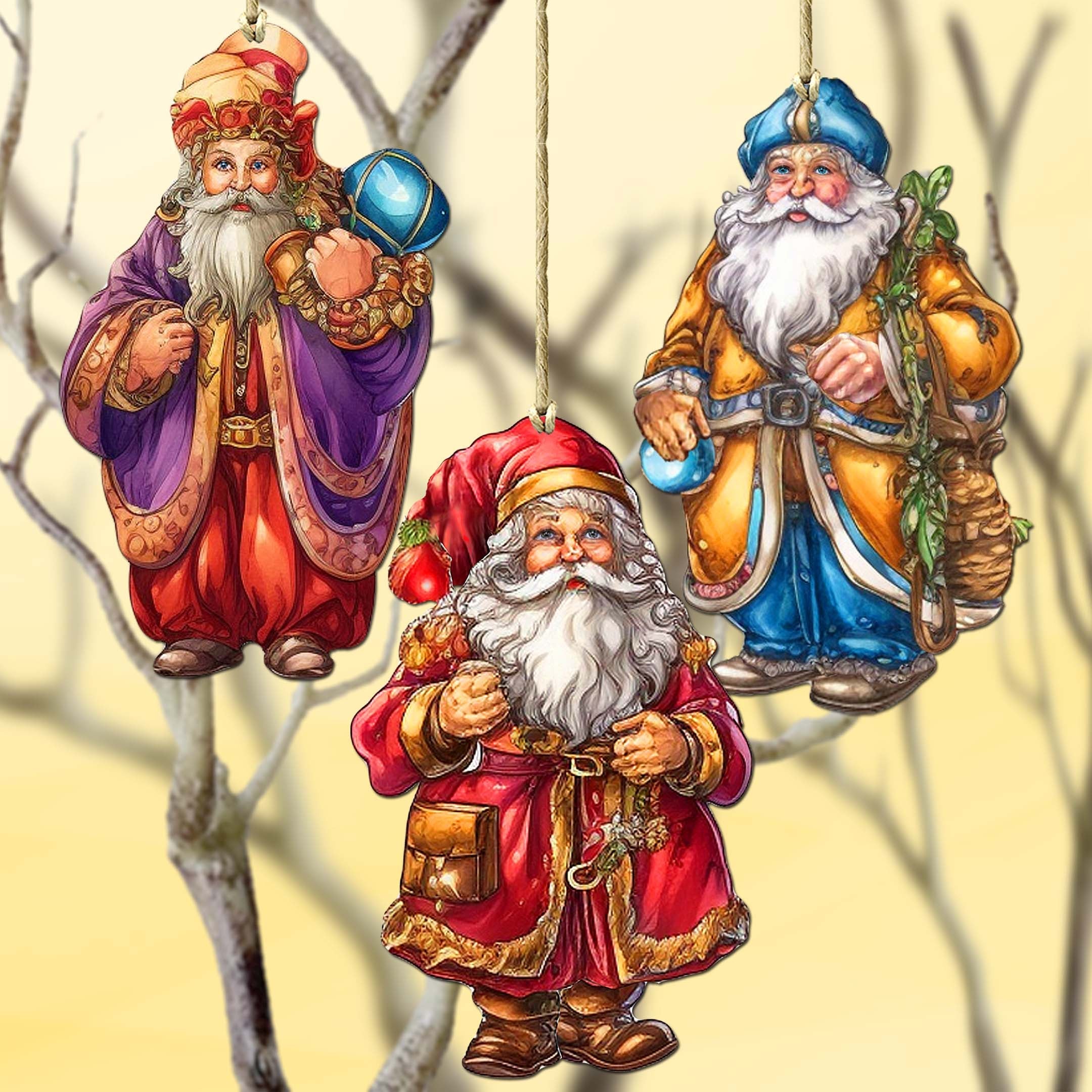 Colorful Santa Decorative Wooden Ornaments Set of 3 by G. Debrekht - Christmas Décor - 8091050-1-S3