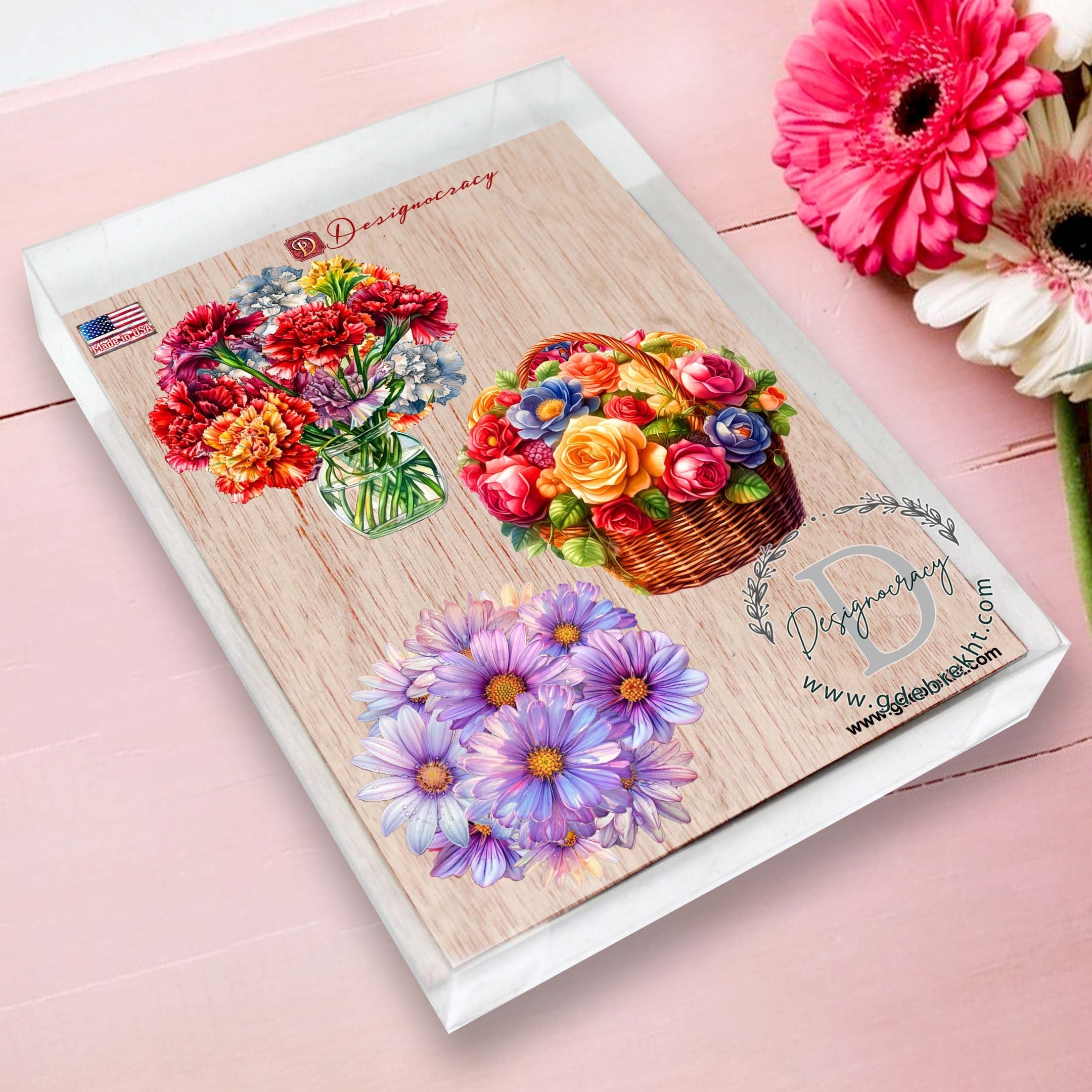 Flowers Decorative Wooden Ornaments Set of 3 by G. Debrekht - Love Family Décor - 8091076-1-S3