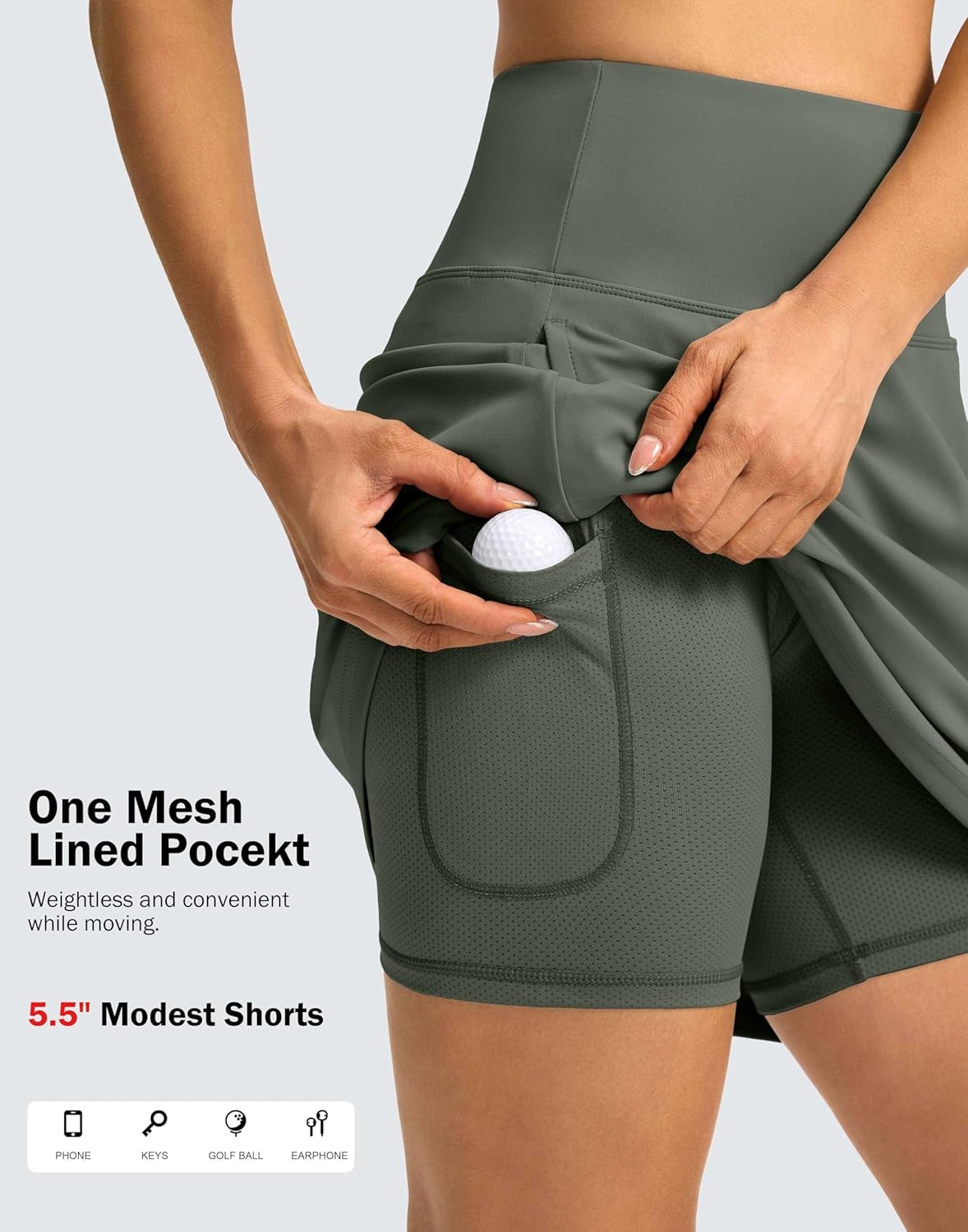 SANTINY 18" Skorts for Women 3 Pockets High Waist Long Athletic Tennis Skirt Golf Skort for Casual Summer Travel