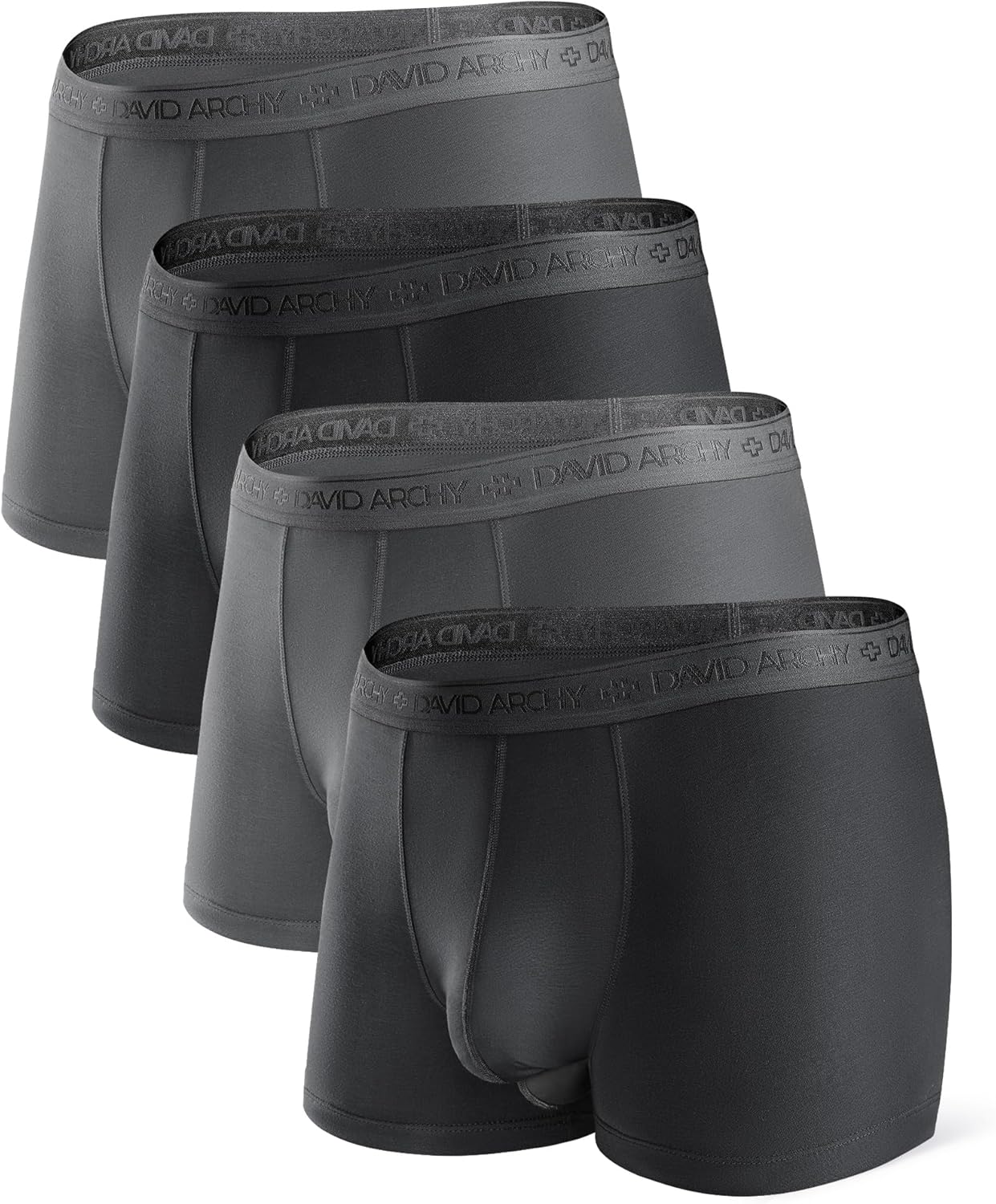 DAVID ARCHY Men's Underwear Ultra Soft Modal Dual Pouch Trunks Ball Pouch Bulge Enhancing Boxer Briefs for Men 3 or 4 Pack