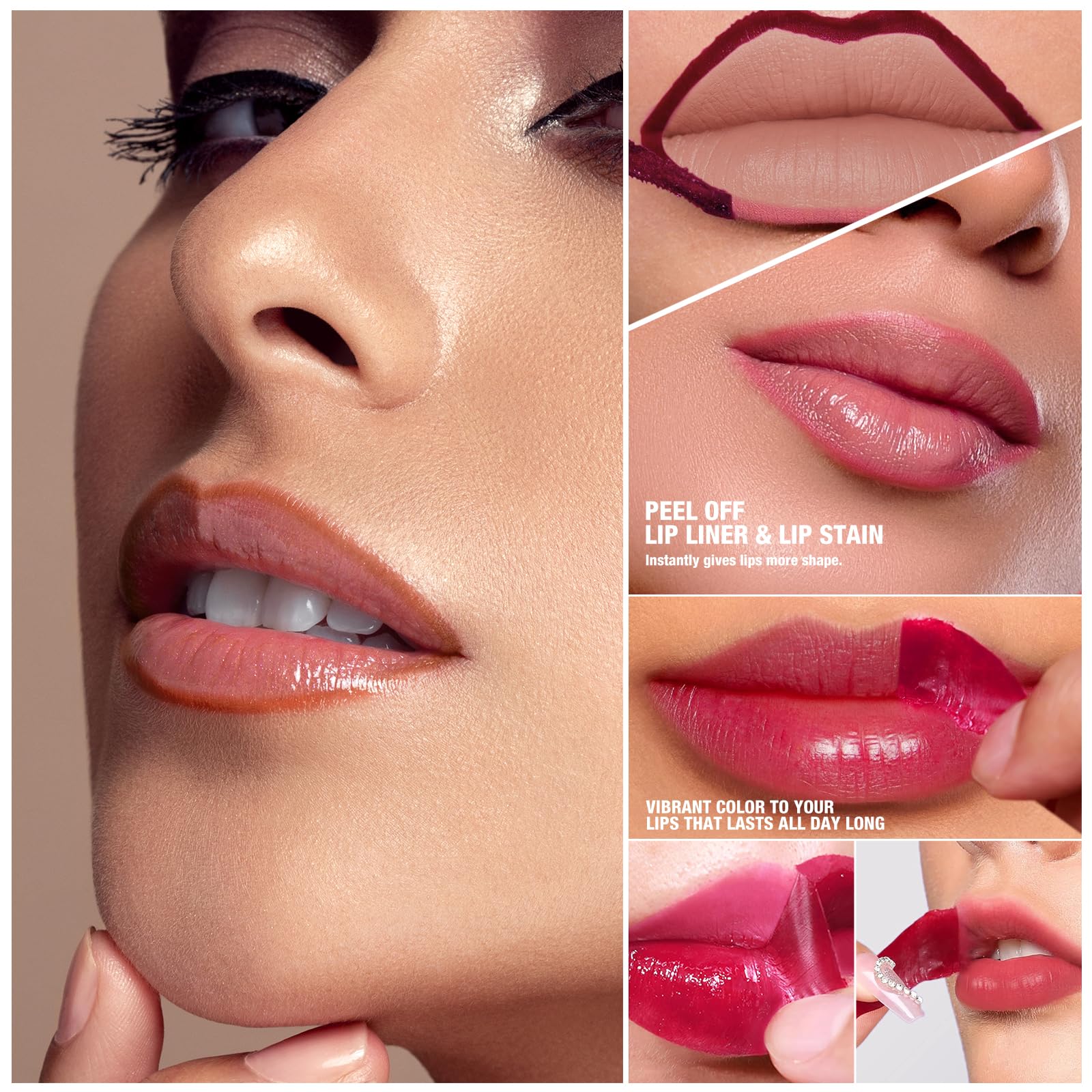 Jolilab Lip Stain Peel Off, Waterproof & Long Lasting, Highly Pigmented for All Skin Types（4Pcs Set）
