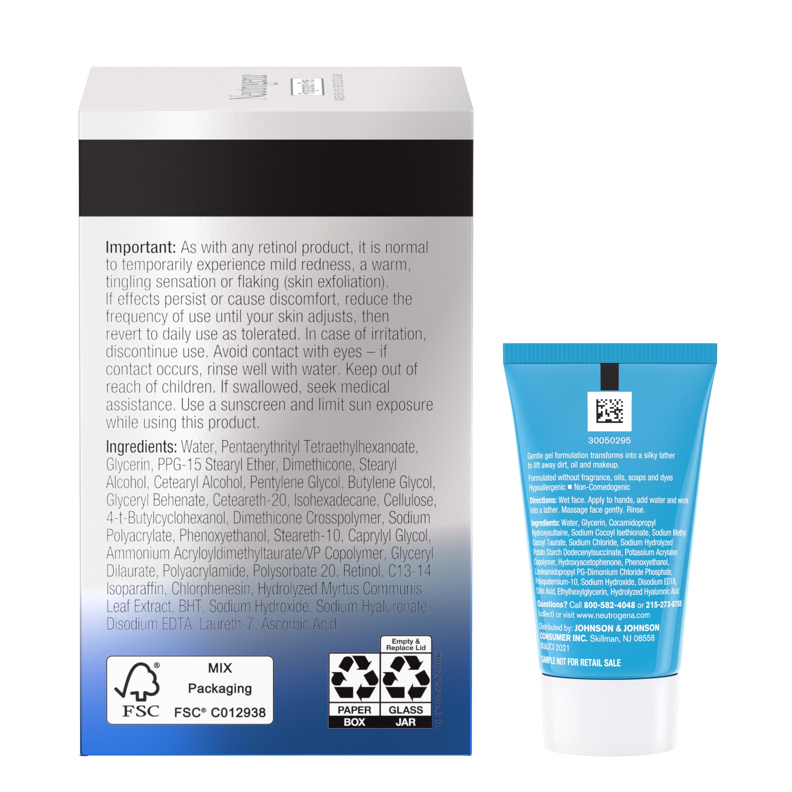 Neutrogena Rapid Wrinkle Repair Retinol Pro+ Night Cream Face Moisturizer, Anti-Aging Face Cream, 1.7 oz + Trial Size Hydro Boost Facial Cleanser, 0.5 fl. oz