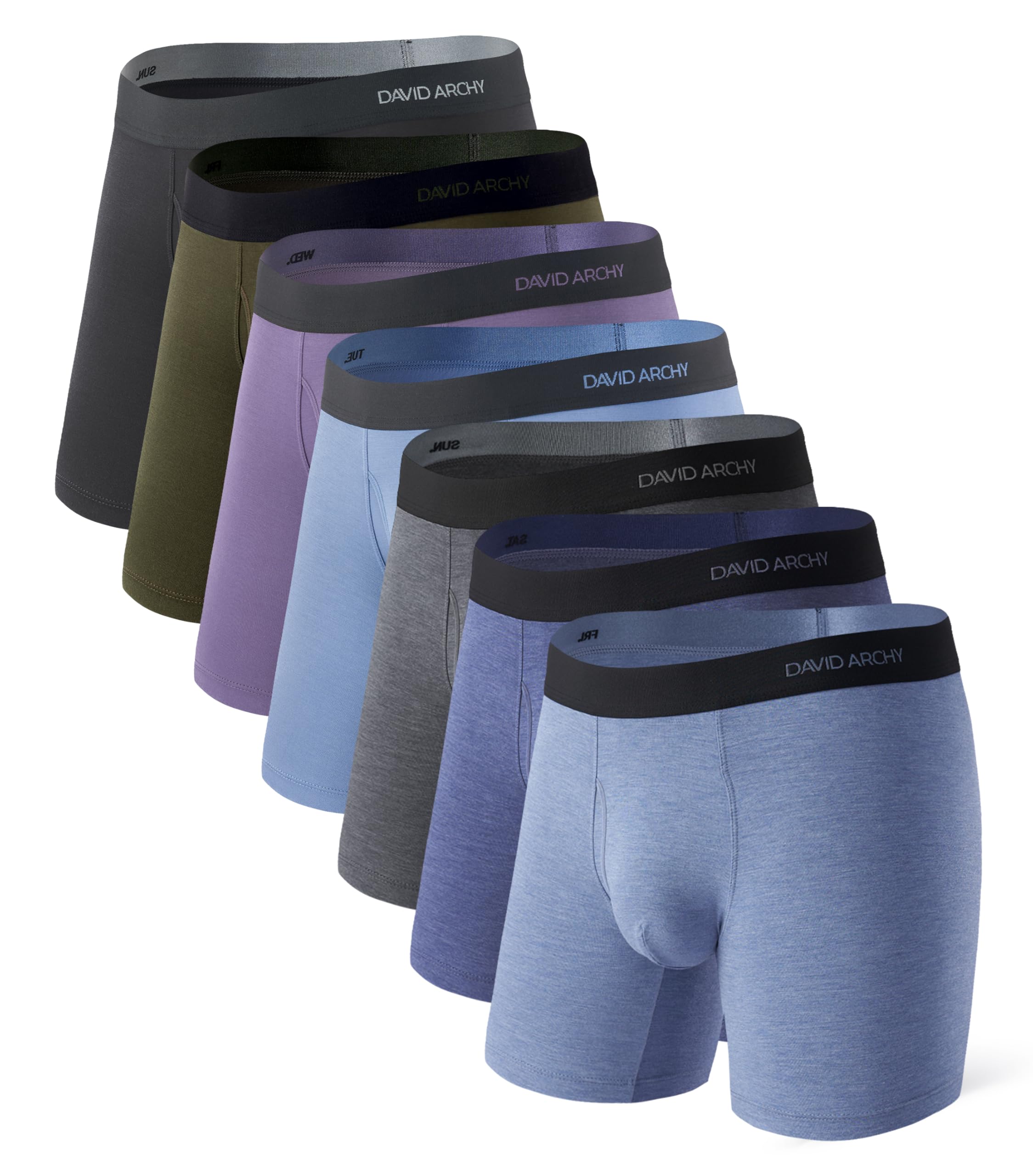 DAVID ARCHY Mens Underwear Rayon Made from Bamboo 7-Pack, Wicking-Moisture & Cool Boxer Briefs with Support Pouch