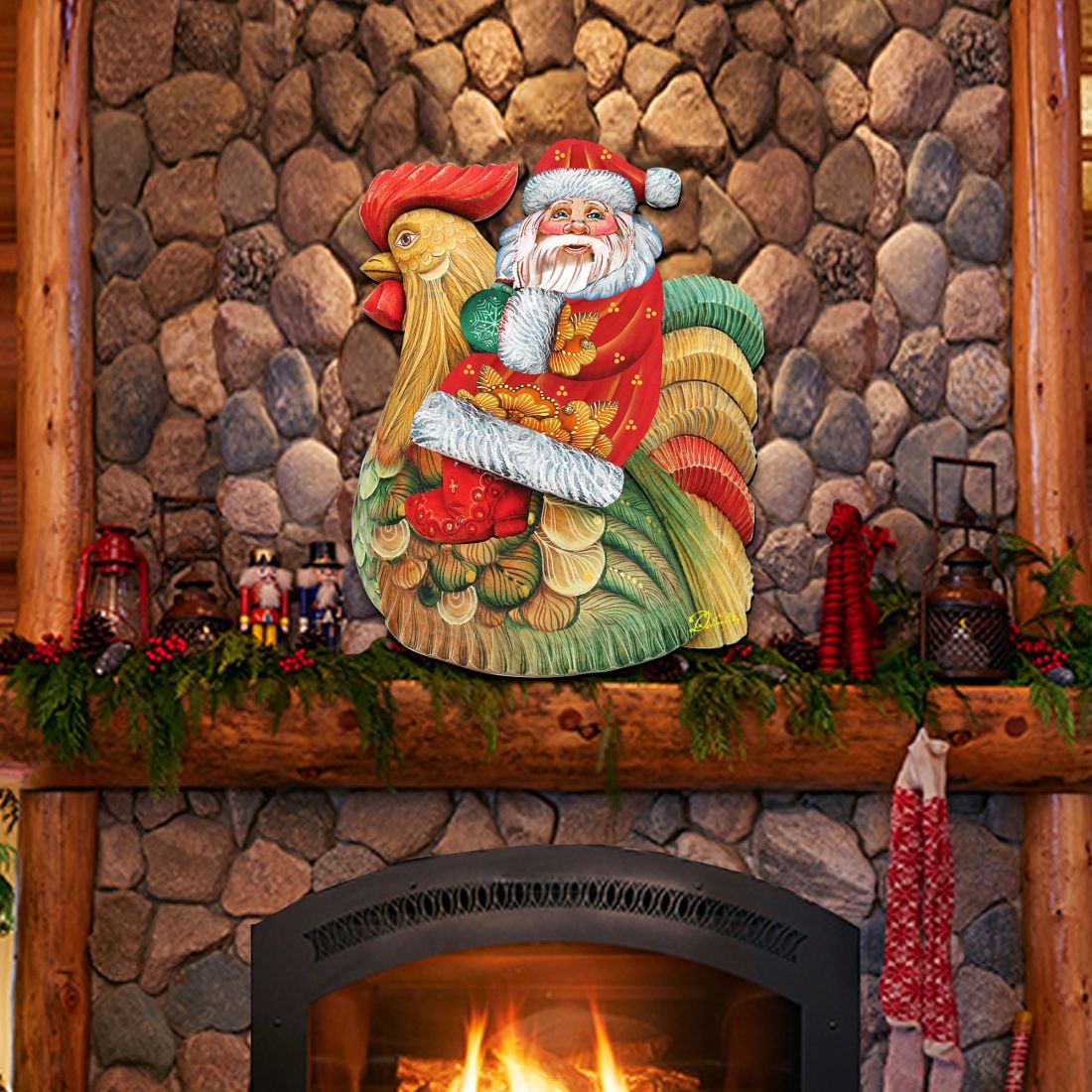 Santa Rooster Christmas Door Decor by G. DeBrekht - Christmas Santa Snowman Decor - 8111340H