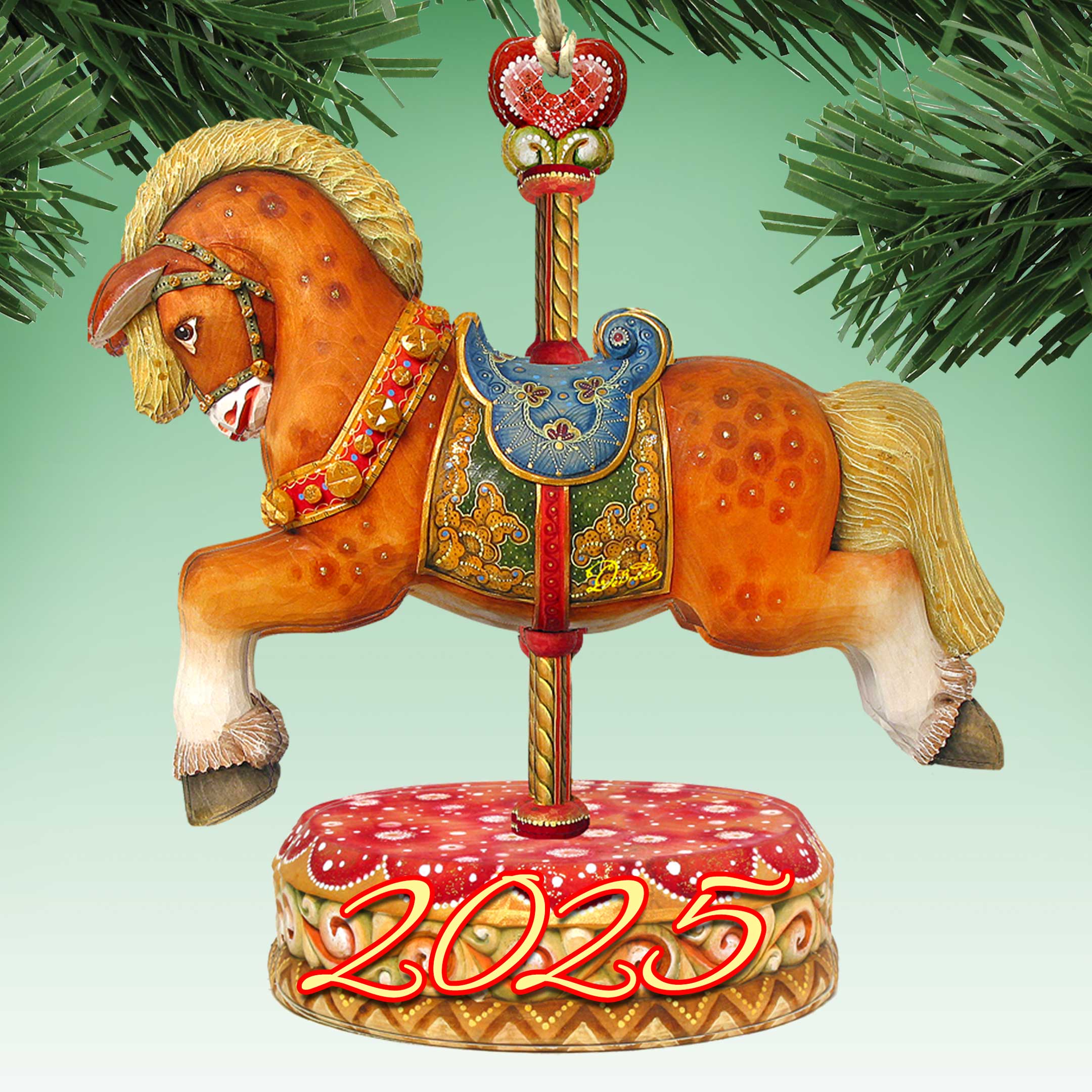 2025 Dated Carousel Horse Wooden Ornaments by G. Debrekht - Carousel Holiday Decor - 8114041-1-D25