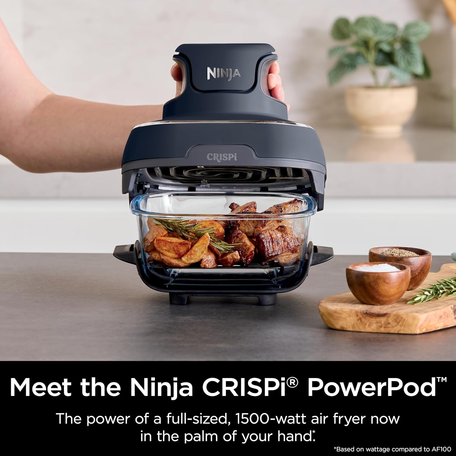 Ninja Crispi 4-in-1 Portable Glass Air Fryer Cooking System, 1500W, 4QT & 6-Cup TempWare Glass Containers with Storage Lids, Microwave, Freezer & Dishwasher Safe, Cyberspace Gray, FN101GY