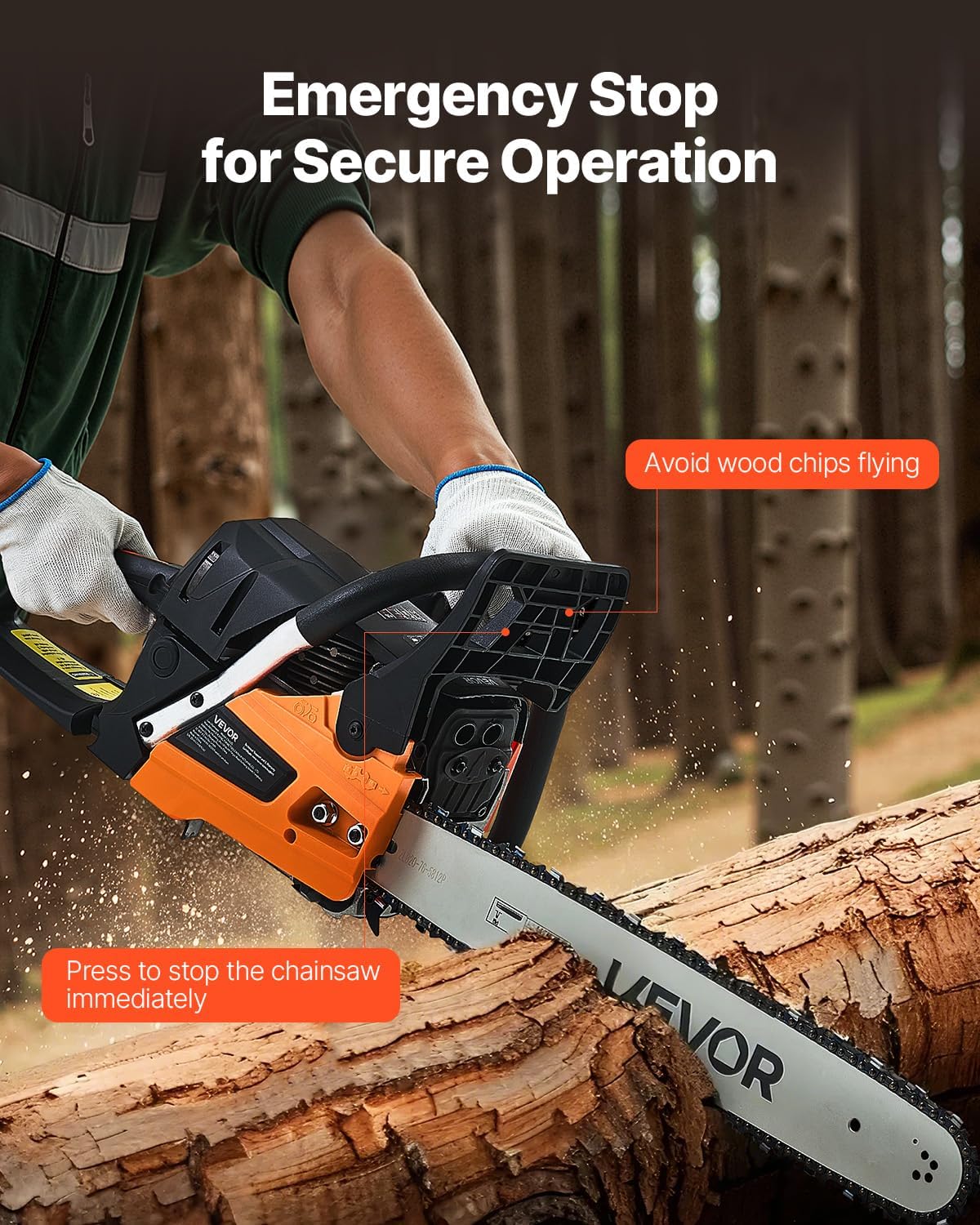 VEVOR 20inch 62CC Gas Powered Chainsaw, 3.8 HP 2 Stroke Engine Gas Power Chainsaws with Non-Slip Handle, Gas Chainsaws with Dual Fuel Tanks, For Wood Cutting, Tree Trimming, and Land Clearing