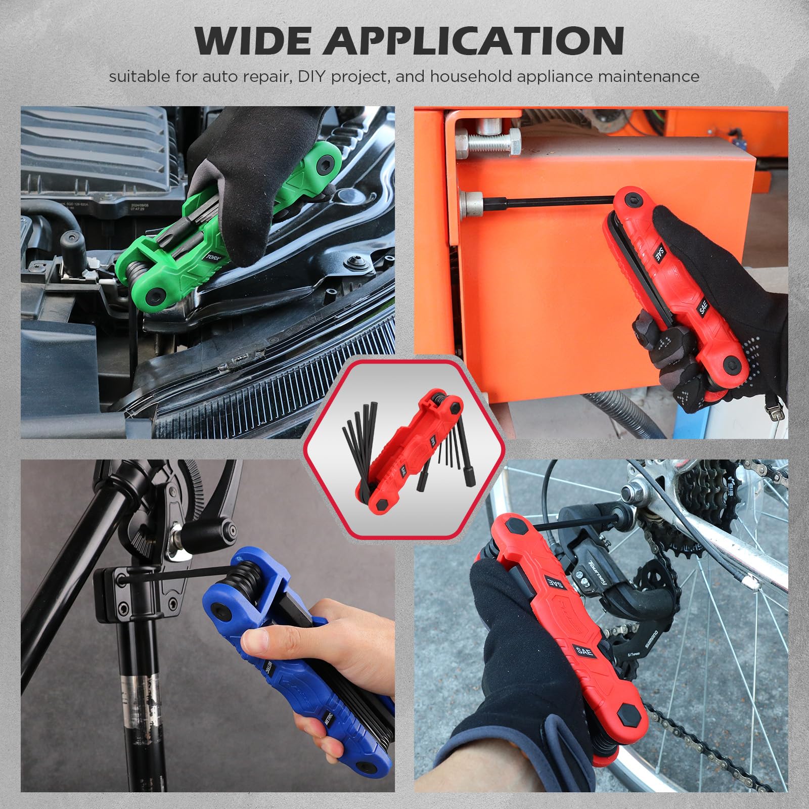 SEDY 32-Piece Hex Key Wrench Set, Metric and SAE Allen Wrenches (0.028-3/8 inch, 0.7-10 mm) L Shape Allen Keys, Chrome Vanadium Steelwith 2x Extension Handle