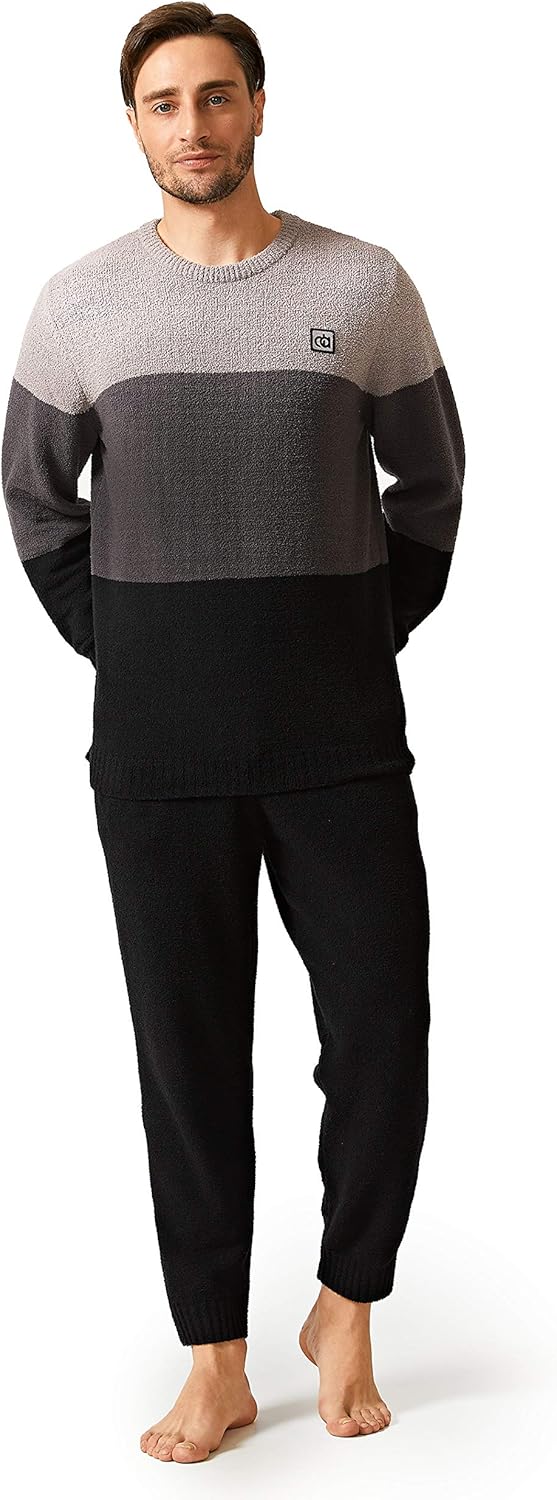 DAVID ARCHY Mens Pajamas Set Ultra-Soft Fleece Pajamas Warm Sleepwear Long Sleeve Lounge Set with Pockets