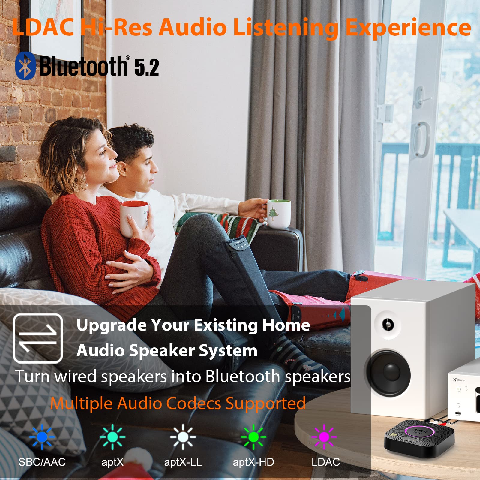 [Upgraded] 1Mii B06 Plus Bluetooth Receiver, HiFi Wireless Audio Adapter, Bluetooth 5.3 Receiver with 3D Surround aptX HD aptX Adaptive for Home Music Streaming Stereo System