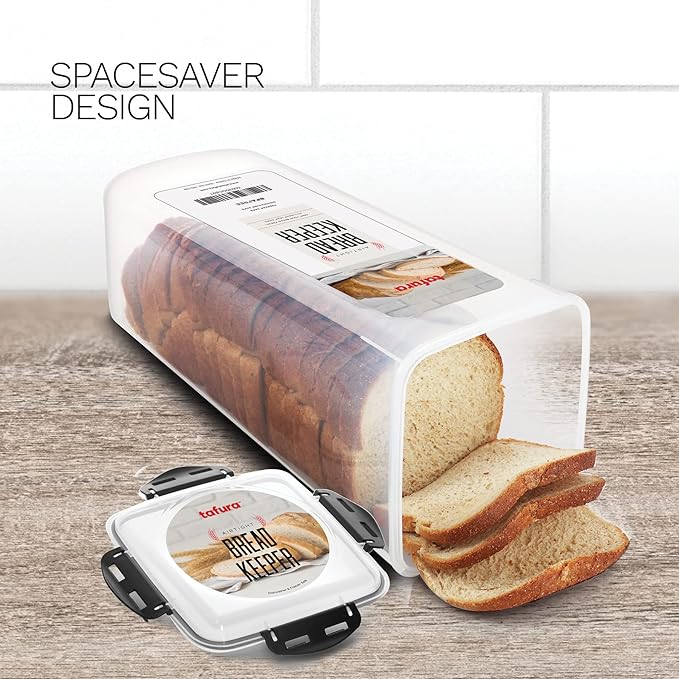 Tafura Bread Container - 2 Pack 5 Liter BPA Free Plastic Bread Box - Container/Holder for Homemade Loaves and Baked Goods with Black Airtight Lid