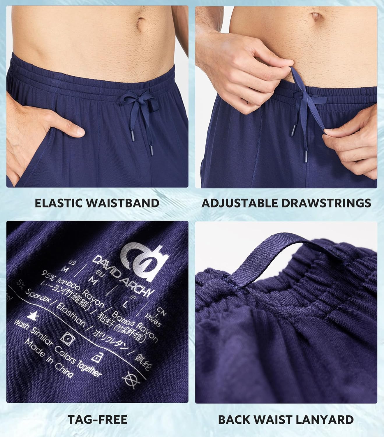 DAVID ARCHY Mens Pajama Shorts Bamboo Rayon Sleep Shorts Soft Comfy Breathable Lounge Pants with Pockets 2 Pack