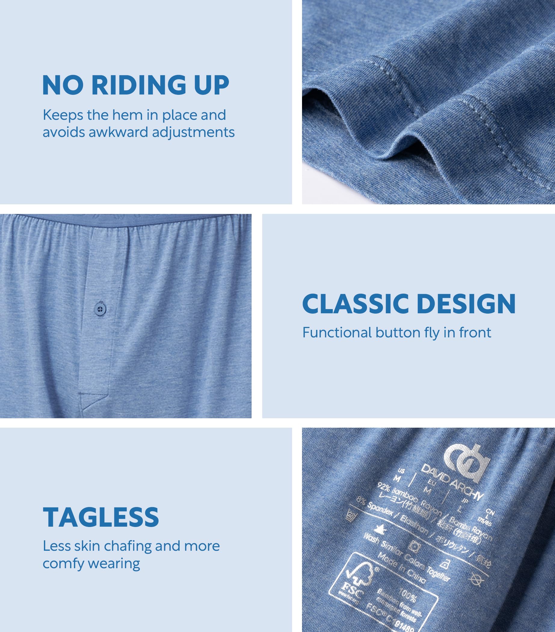 DAVID ARCHY Mens Boxers Soft Rayon Made from Bamboo Boxers for Men Pack Loose Underwear Cooling Mens Boxer Shorts