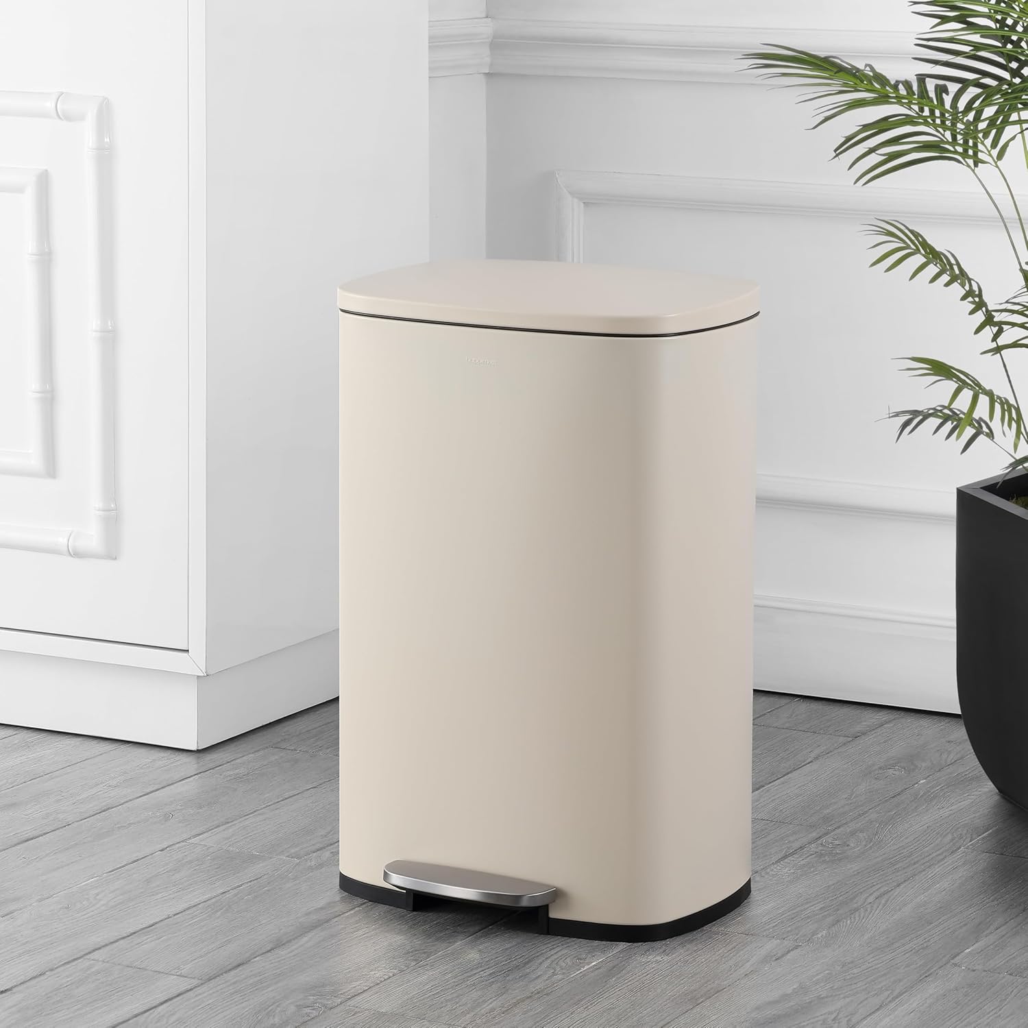 happimess HPM1006F Connor Rectangular 13-Gallon Trash Can with Soft-Close Lid and Free Mini Trash Can, Fingerprint Resistant, Modern, Minimalistic for Home, Kitchen, Office, Bathroom, Limestone Beige