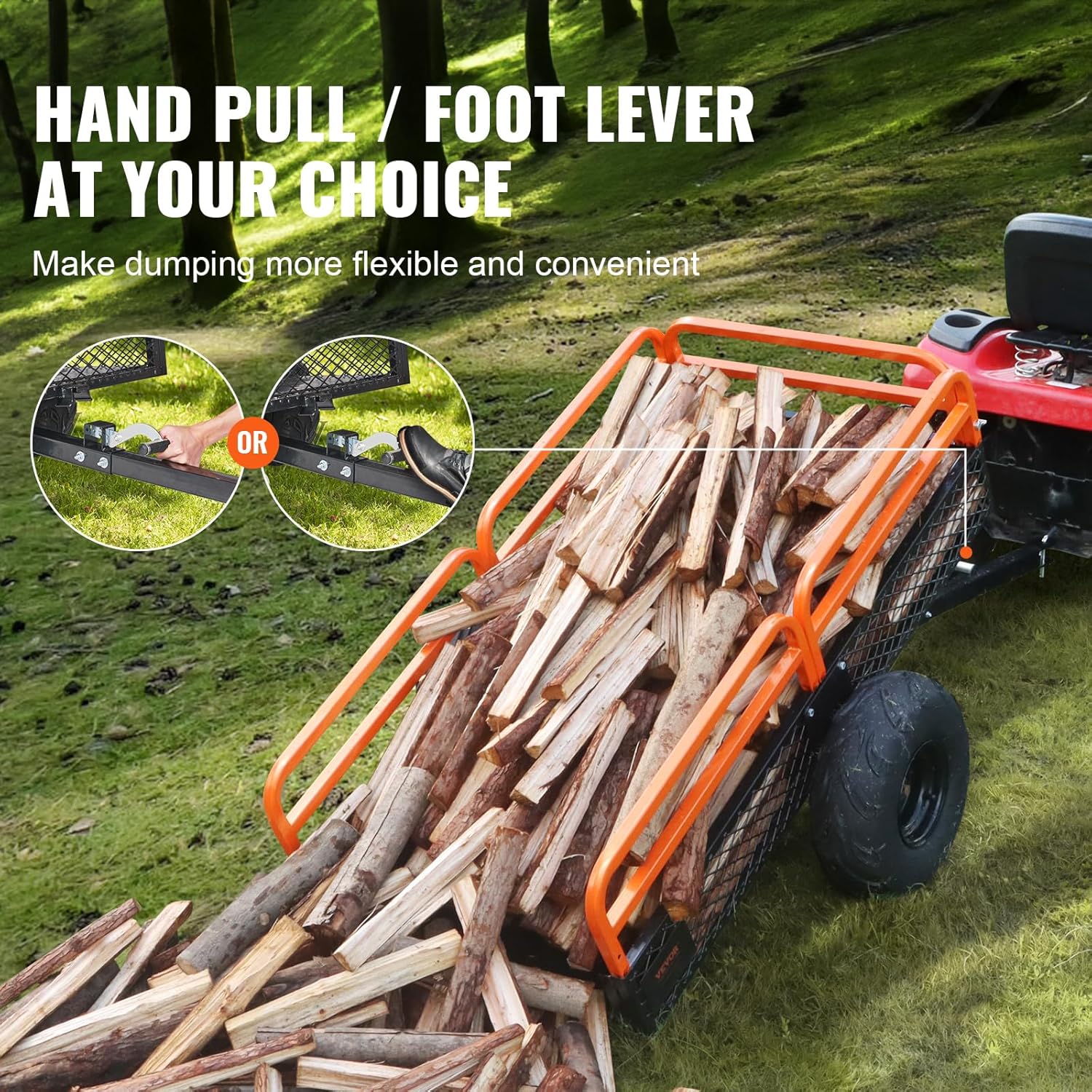 VEVOR ATV UTV Trailer Tow Behind Dump Cart, 1500lbs 15 Cubic Feet, Heavy Duty Yard Garden Trailer Pull Behind Dump Trailer for Lawn Mower Tractor