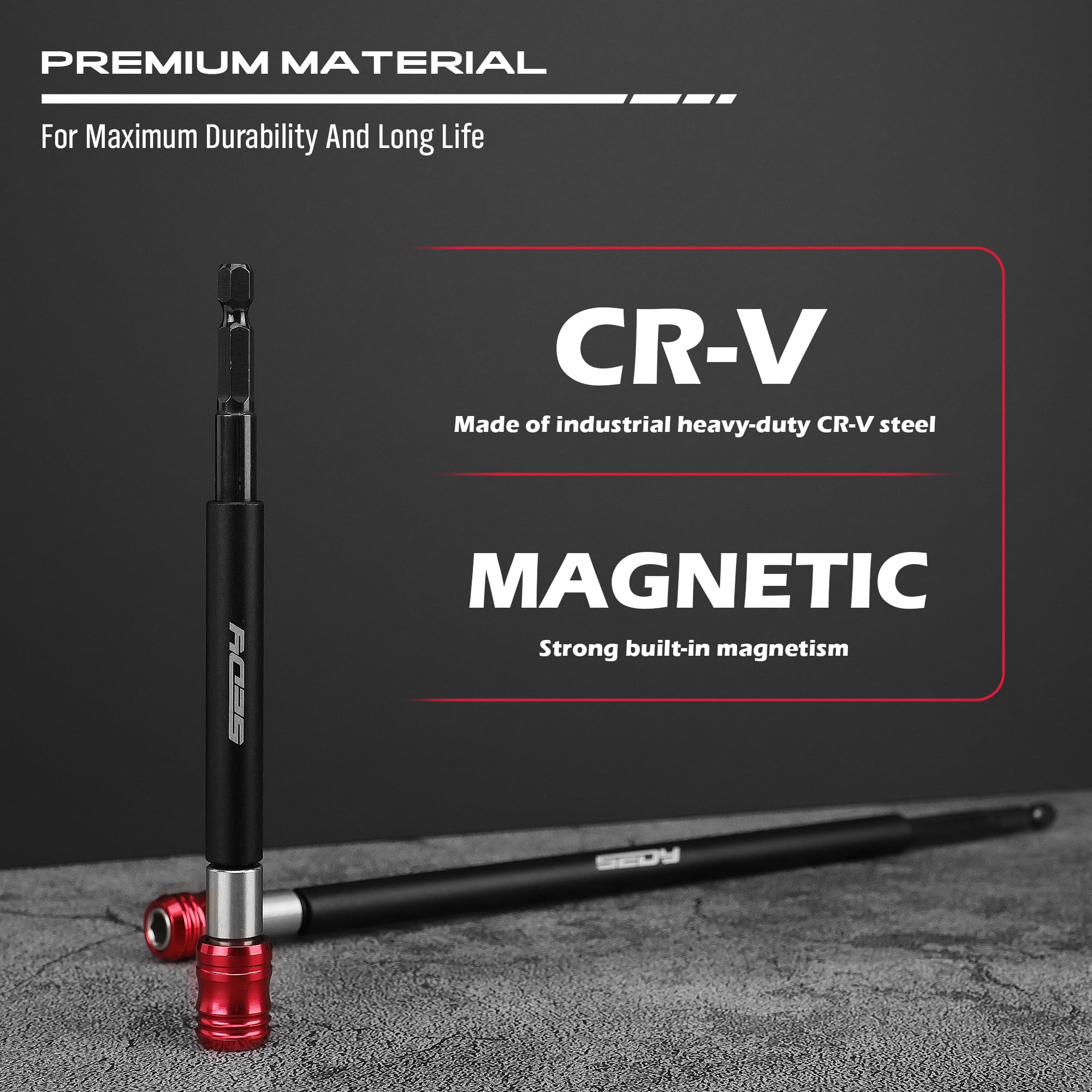 5-Piece 2", 4", 6", 12", 17" Extra Long Magnetic Screwdriver Bit Holders, 1/4 Inch Hex Shank Quick Release Extension Adapter, Durable CR-V Steel, Universal Fit for Impact Driver Bits