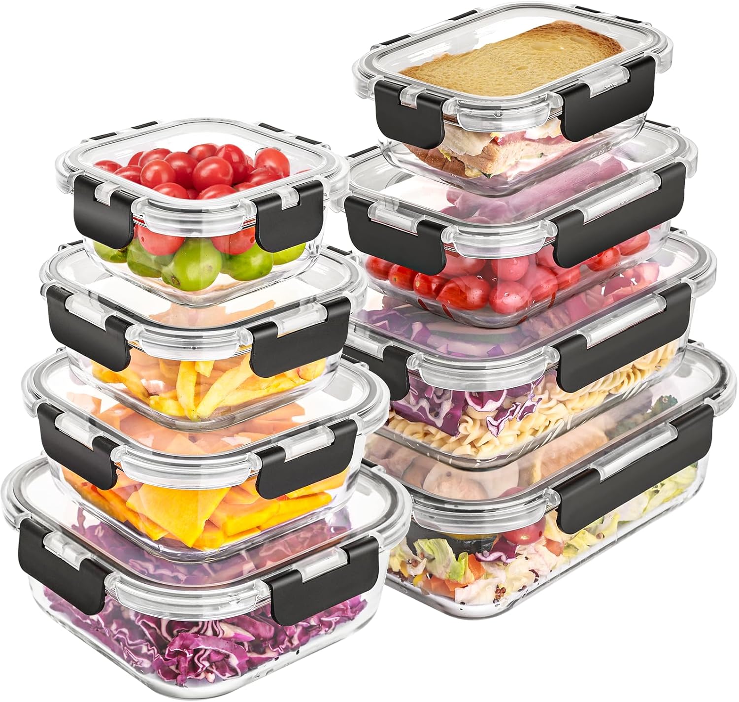 8 Pack Glass Food Storage Containers with Lids, Meal Prep Containers, Airtight Bento Boxes with Leak Proof Locking for Microwave, Oven, Freezer and Dishwasher, BPA Free