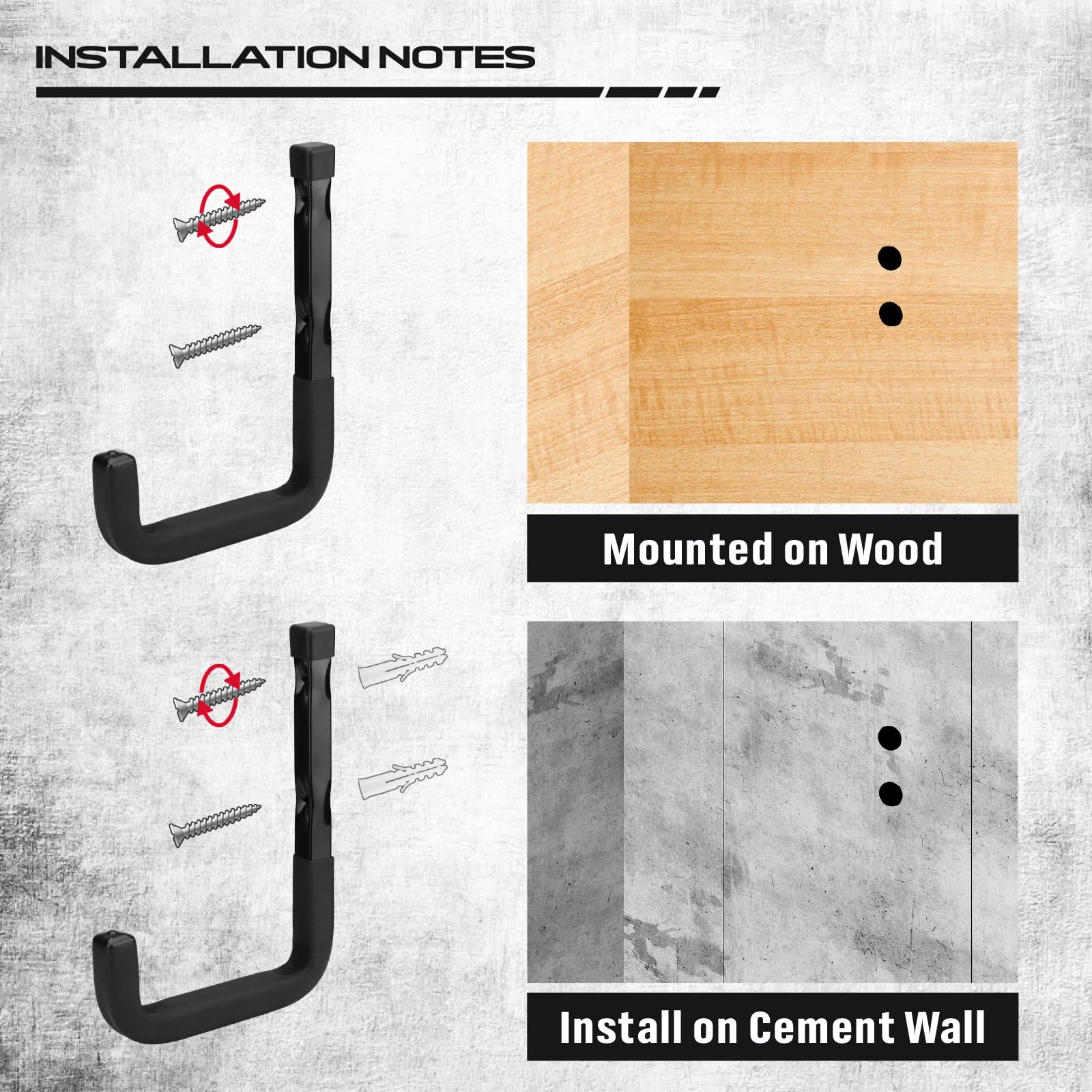 SEDY 6-Piece Heavy Duty Garage Storage Hooks, Wall Mount J Utility Hooks Holds 88 LB, Large Metal Utility, Garage Storage Ladders for Bikes, Garden Tools