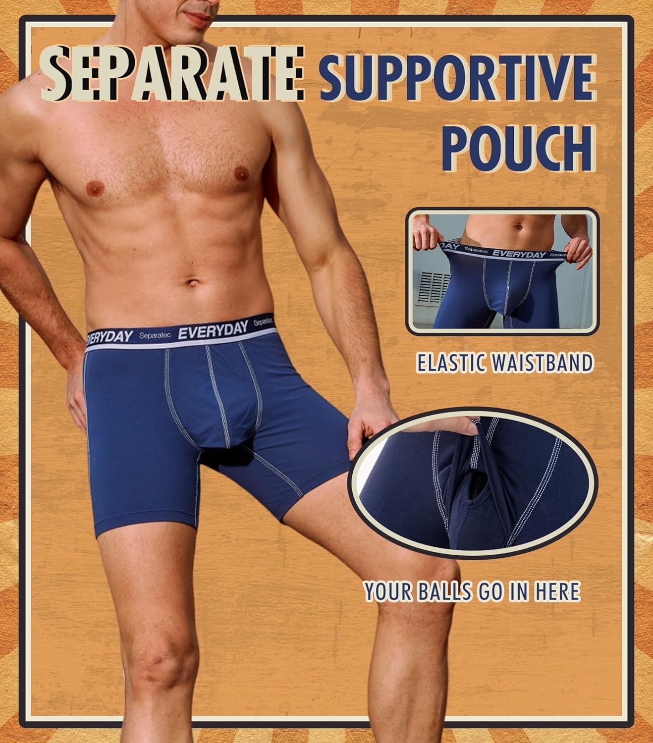 Separatec Cotton Dual Pouch Men's Underwear Comfortable Soft Breathable Everyday Boxer Briefs for men 7 Pack