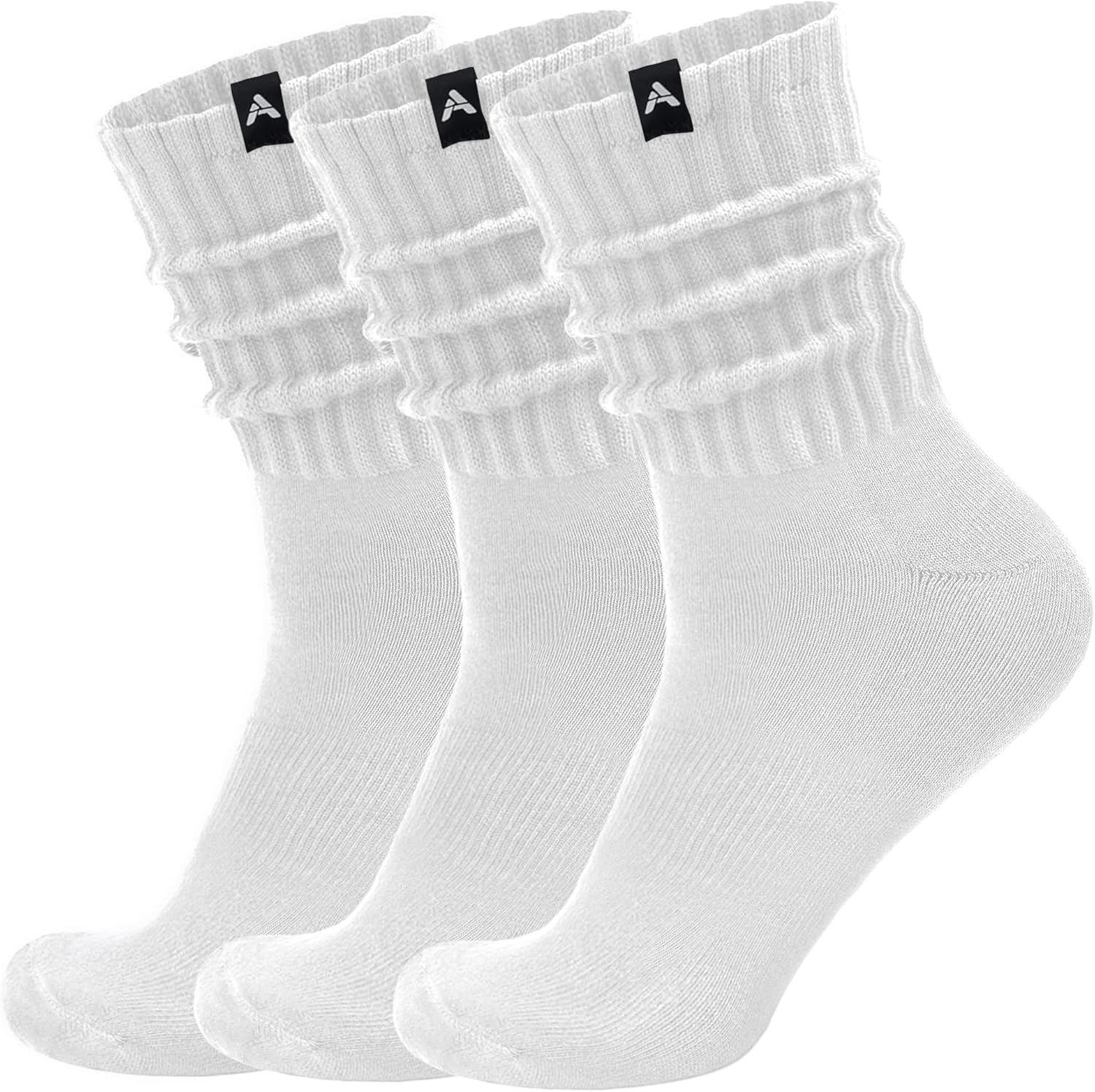 Scrunch Slouch Crew Socks Retro Ribbed Cotton Cushioned 3 Pack Boot Sneaker Gym Cozy Calf Socks For Men & Women