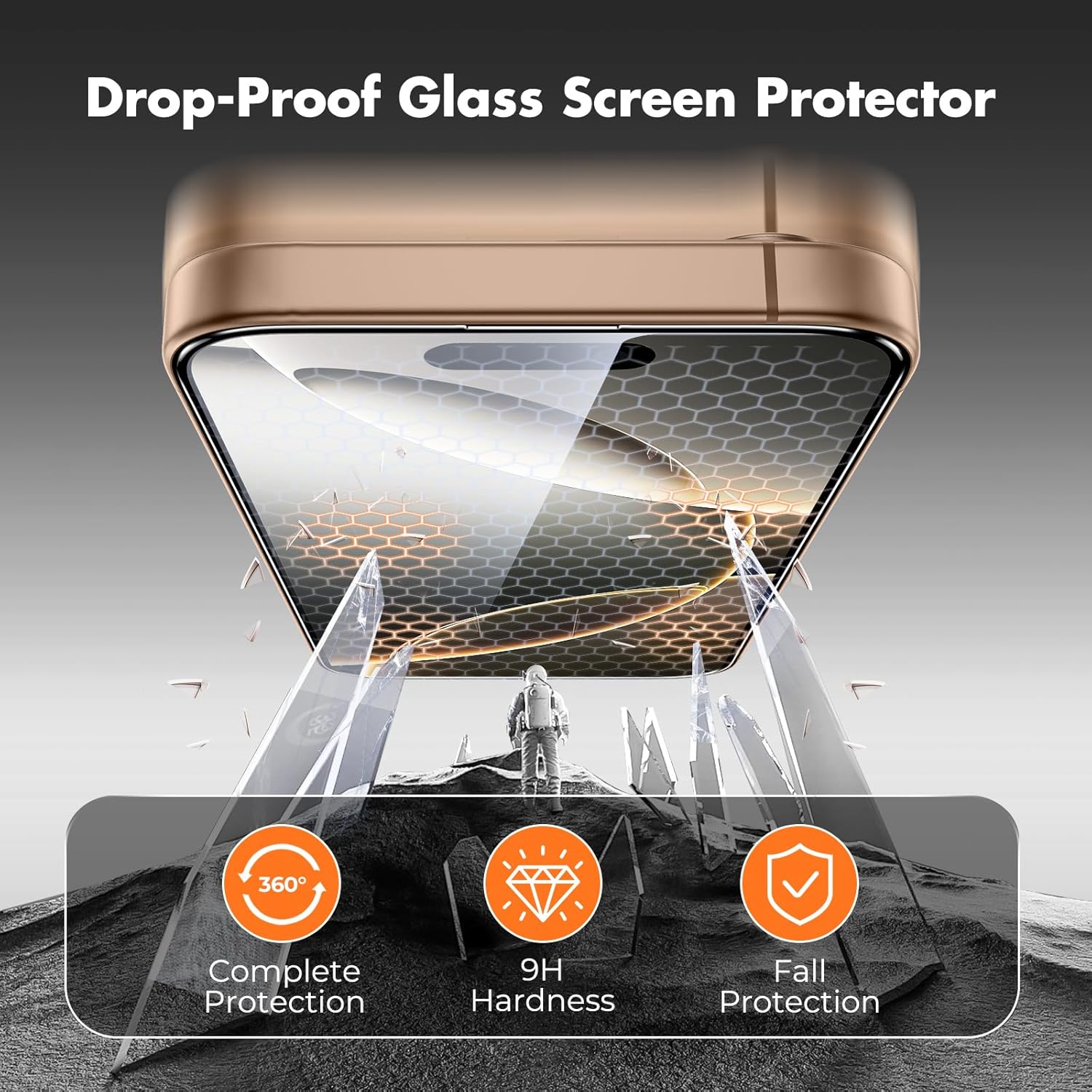 UNBREAKcable Screen Protector for iPhone 16 Pro, Pack of 3, HD Tempered Glass Screen Protector [Full Coverage] [Easy Installation][Free Bubbles][Only for Apple iPhone 16 Pro]