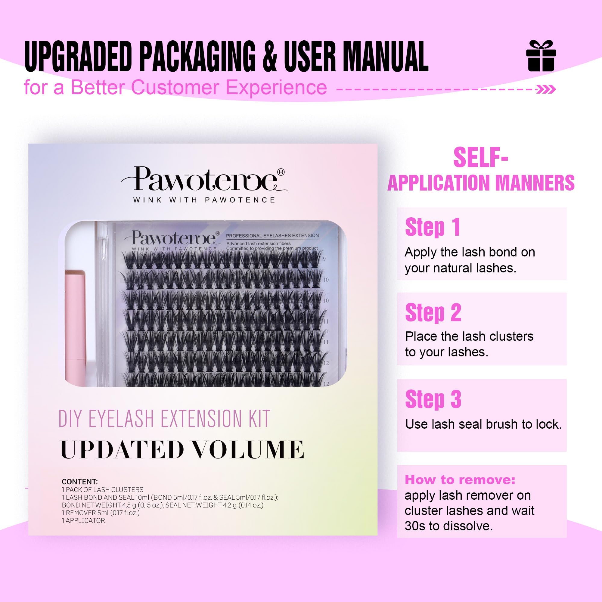 Pawotence Lash Extension Kit DIY 280pcs Lash Clusters Eyelash Extension Kit, 9-16mm 30D 40D Individual Lashes Kit with Lash Bond and Seal, Lash Tweezers for Self Use (30D&40D, 0.07D, 9-16mm, Kit)