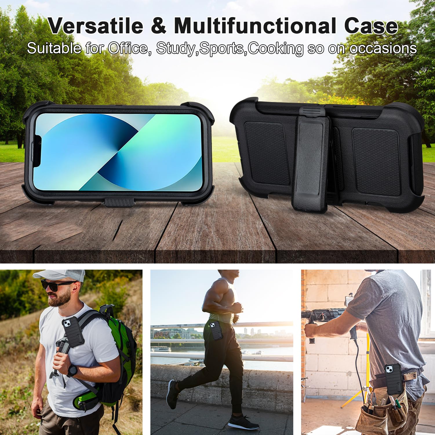 for Phone case iPhone 13 Case with Belt Clip, Heavy Duty Military Grade Drop iPhone13 Protective Case, Shockproof Defender Cover for iPhone 13 Cases 6.1 inch (Black+Blue)