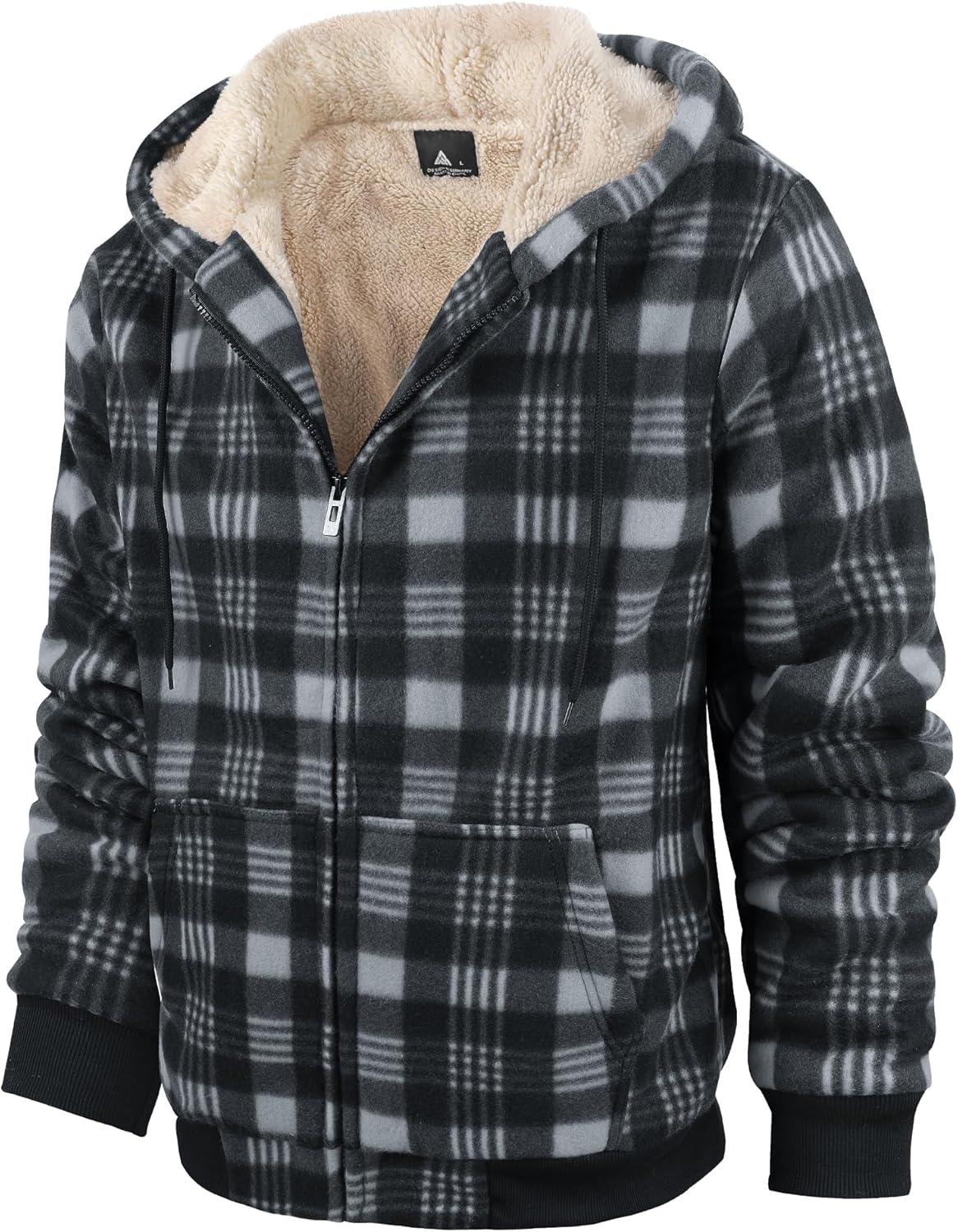 Mens Plaid Hoodies Winter Zip Up Fleece Jacket Sherpa Fleece Lined Warm Flannel Jacket Coat