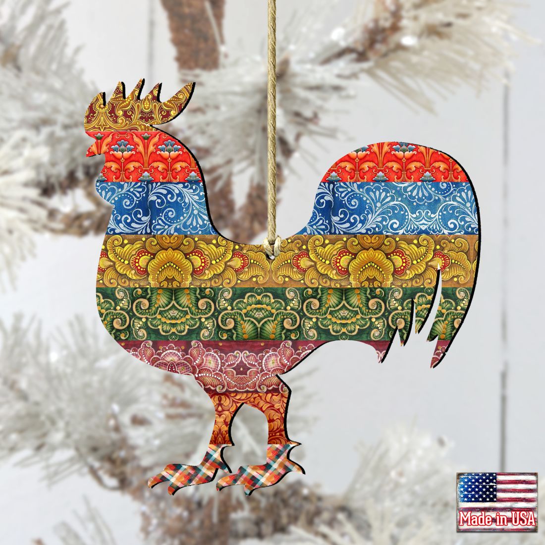 Rooster Quilted Pattern Wooden Ornaments by G. DeBrekht - Easter Spring Decor - 8198135