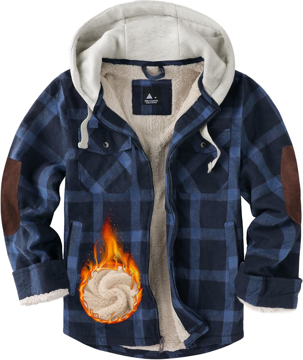 Mens Plaid Hoodies Winter Zip Up Fleece Jacket Sherpa Fleece Lined Warm Flannel Jacket Coat