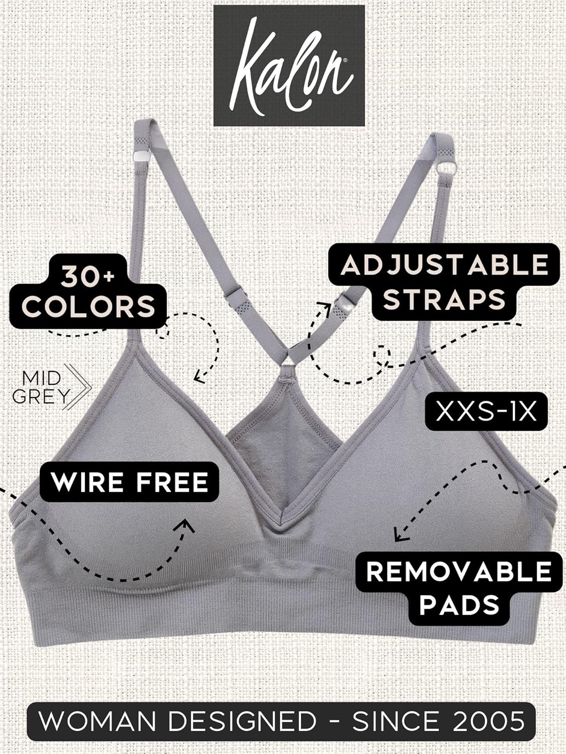 Kalon Women’s 4 Pack Racerback Sports Bralette Seamless Wireless Comfort Bra