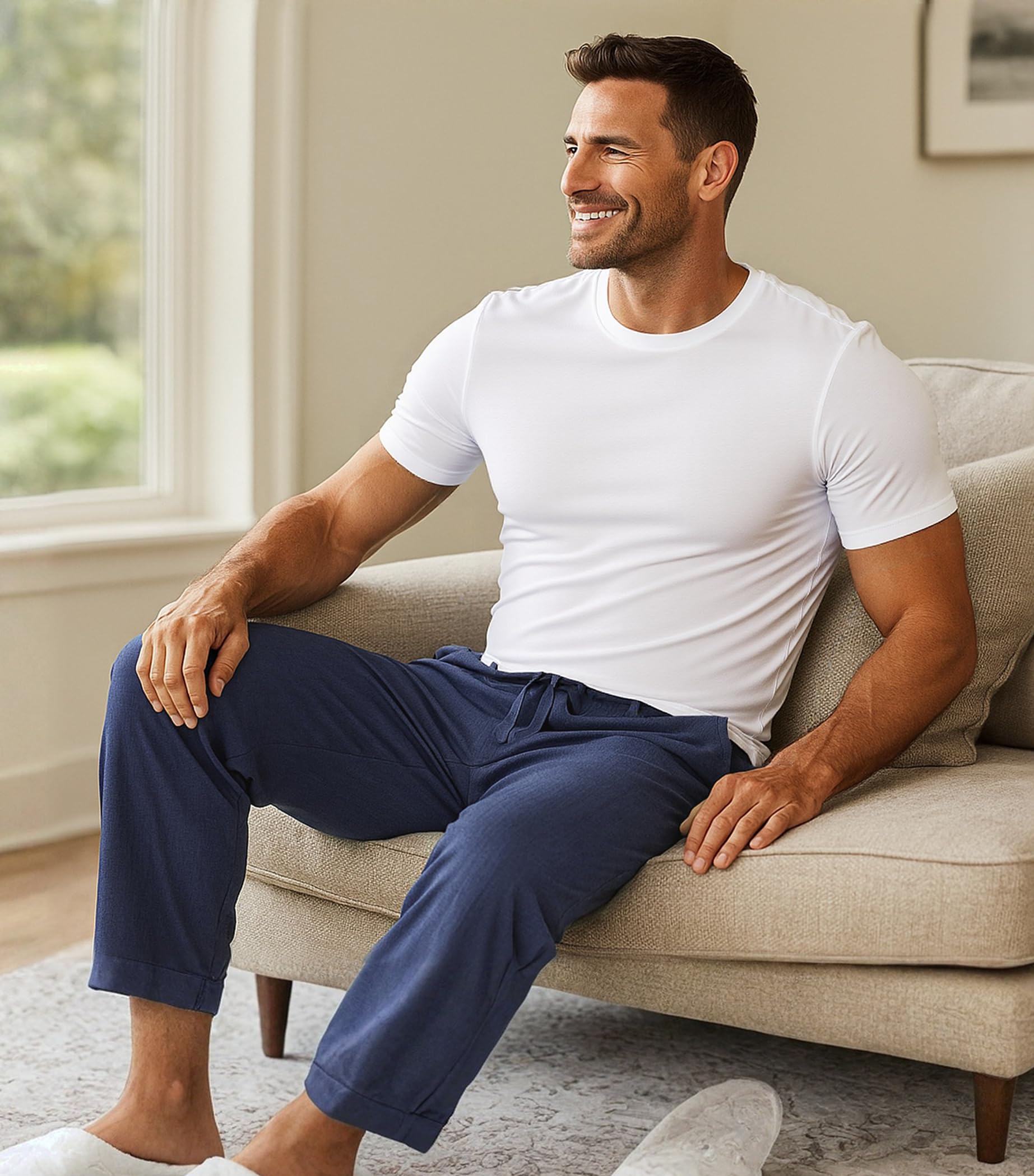 DAVID ARCHY Mens Pajama Pants Bamboo Rayon Lightweight Knit Sleep Bottoms, Soft Lounge Pants with Pockets PJs, 2 Pack