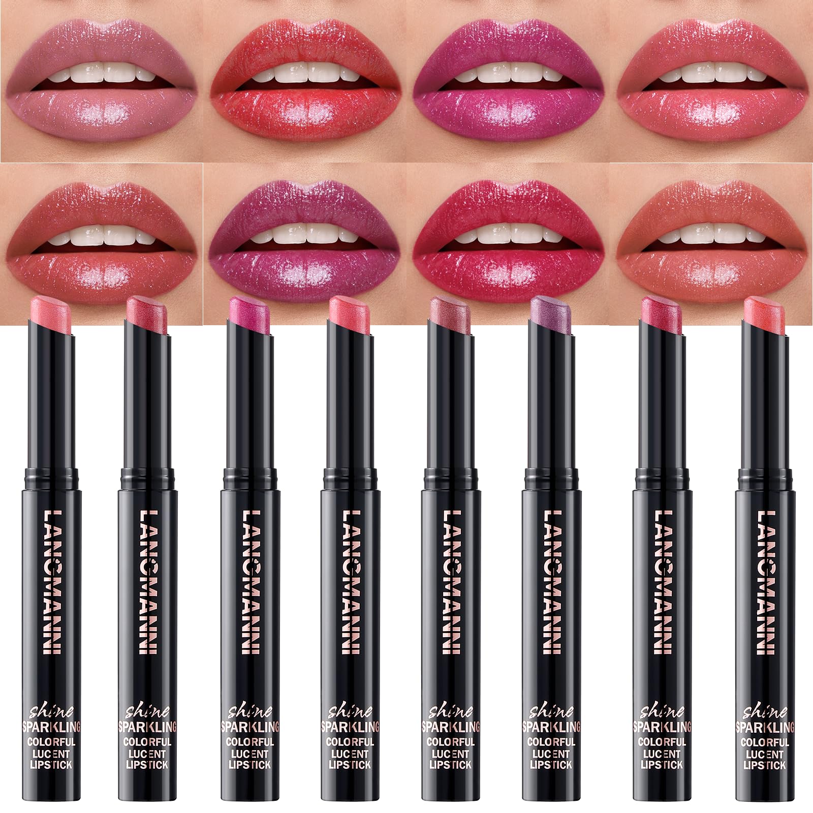 Jolilab 10Pcs Set Sparkling Lipstick Lip Gloss Long Lasting Waterproof Moisturizer Lip Balm Glitter Shimmer Metallic, Diamond Shiny Bold Glow Goth Lipstick for Women Girls, Non-sticky