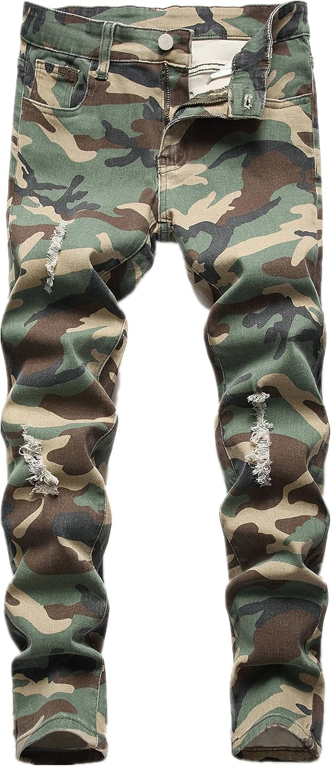 Boy's Skinny Fit Ripped Destroyed Distressed Stretch Slim Jeans Pants