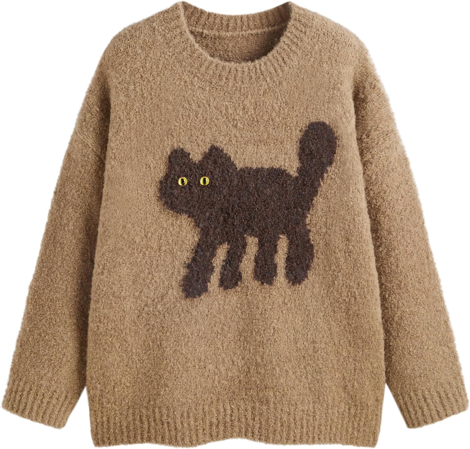 CIDER Women’s Cat Sweater Long Sleeve Crew Neck Fun Graphic Cute Patterned Pullover Sweater Tops