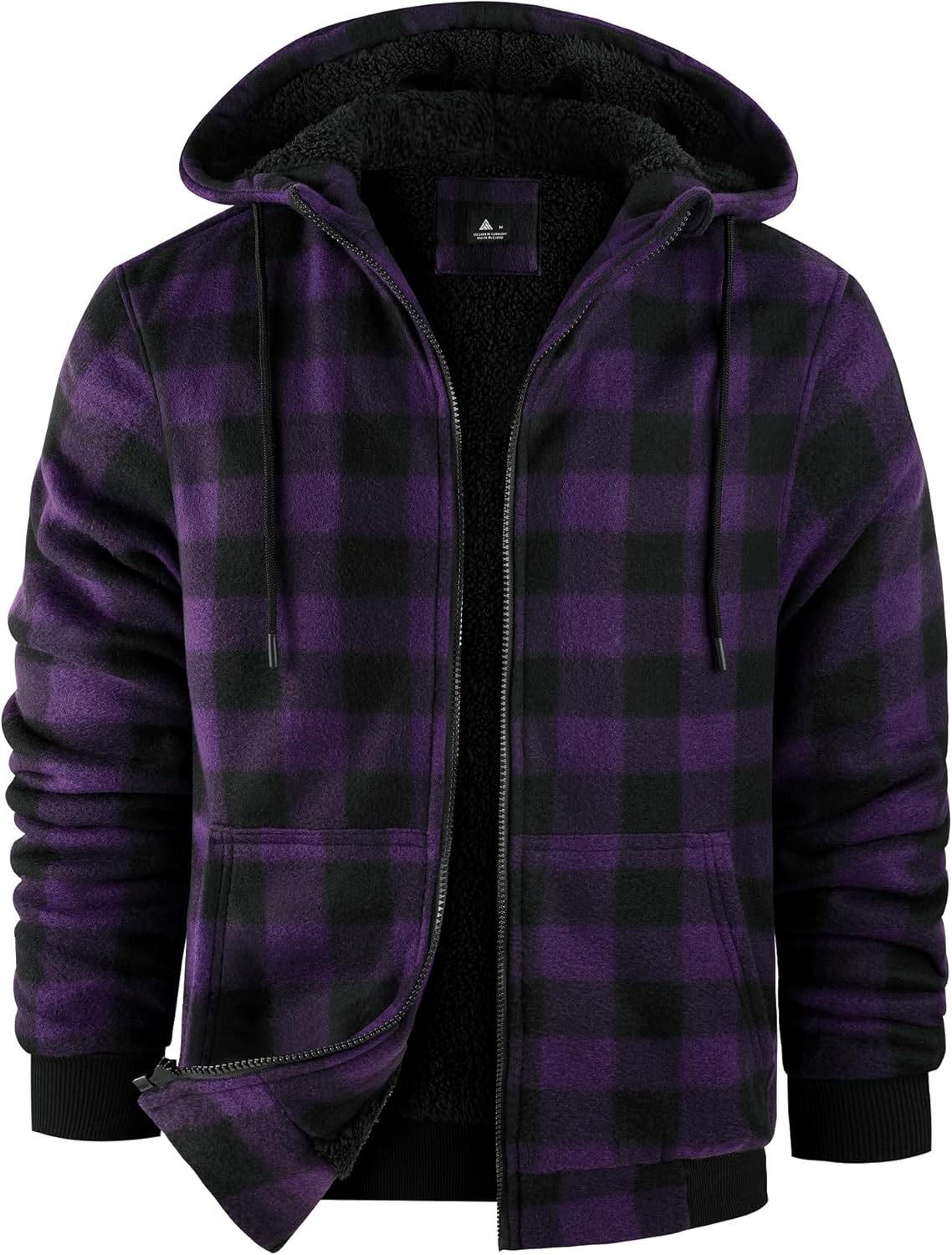 Mens Plaid Hoodies Winter Zip Up Fleece Jacket Sherpa Fleece Lined Warm Flannel Jacket Coat