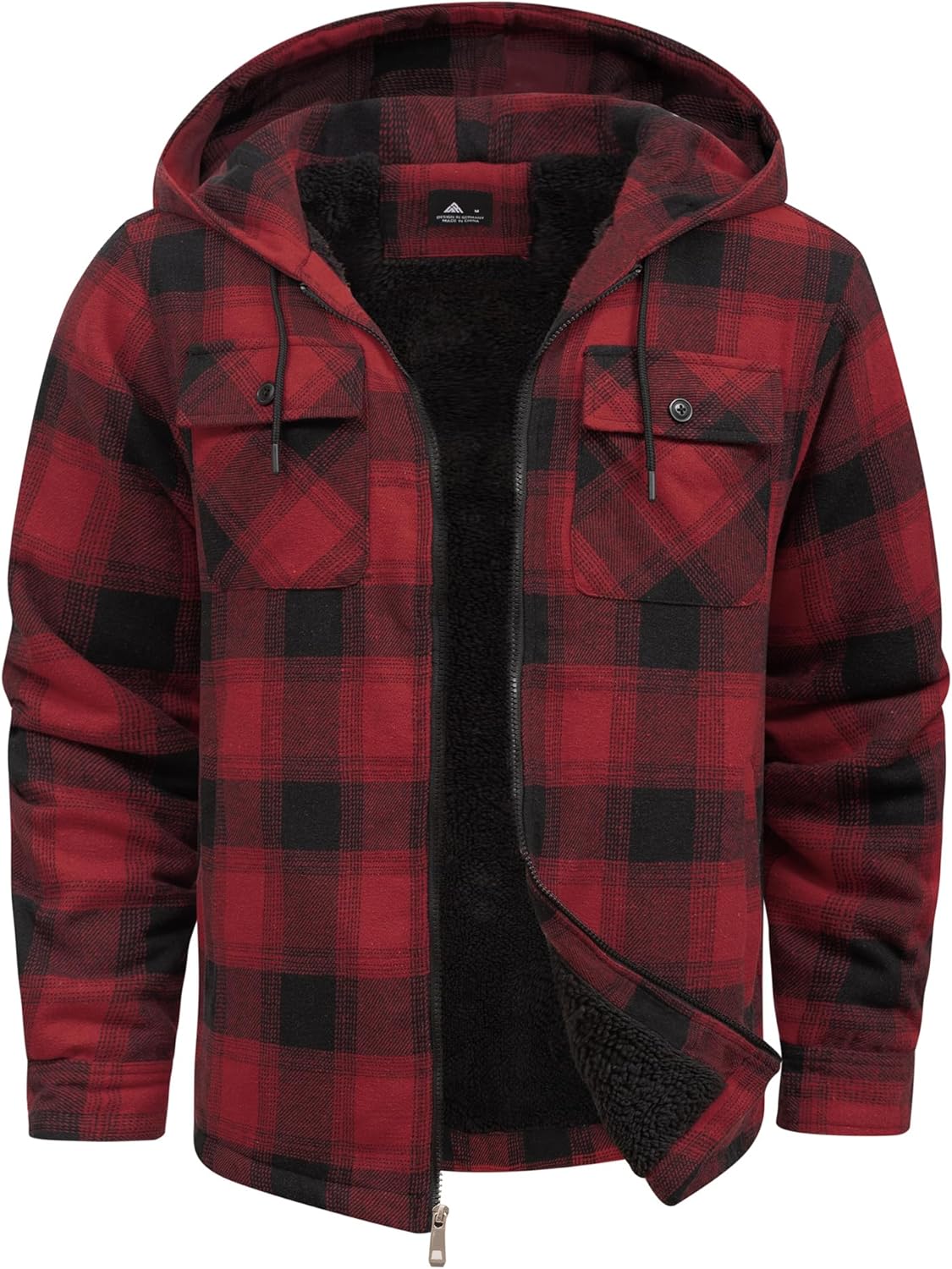 SCODI Mens Flannel Hooded Jacket Sherpa Lined Zip Up Hoodies for Men Plaid Shirt Jackets Warm Thick Fleece Coat with Pocket