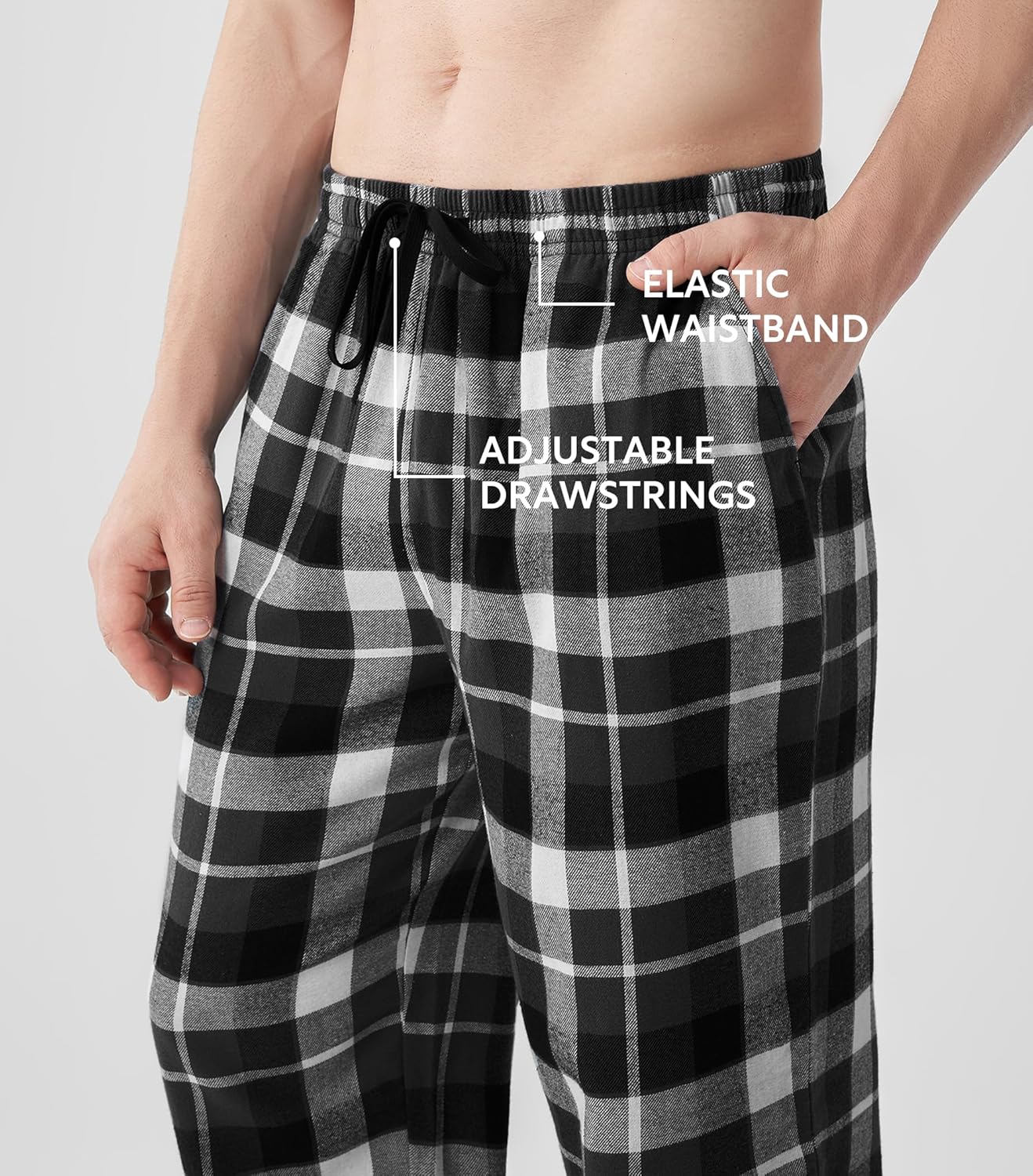 DAVID ARCHY Men's Flannel Pajama Pants, Soft & Cozy Cotton Pajama Pants, Lightweight Plaid Pants for Men with Pockets 2-Pack