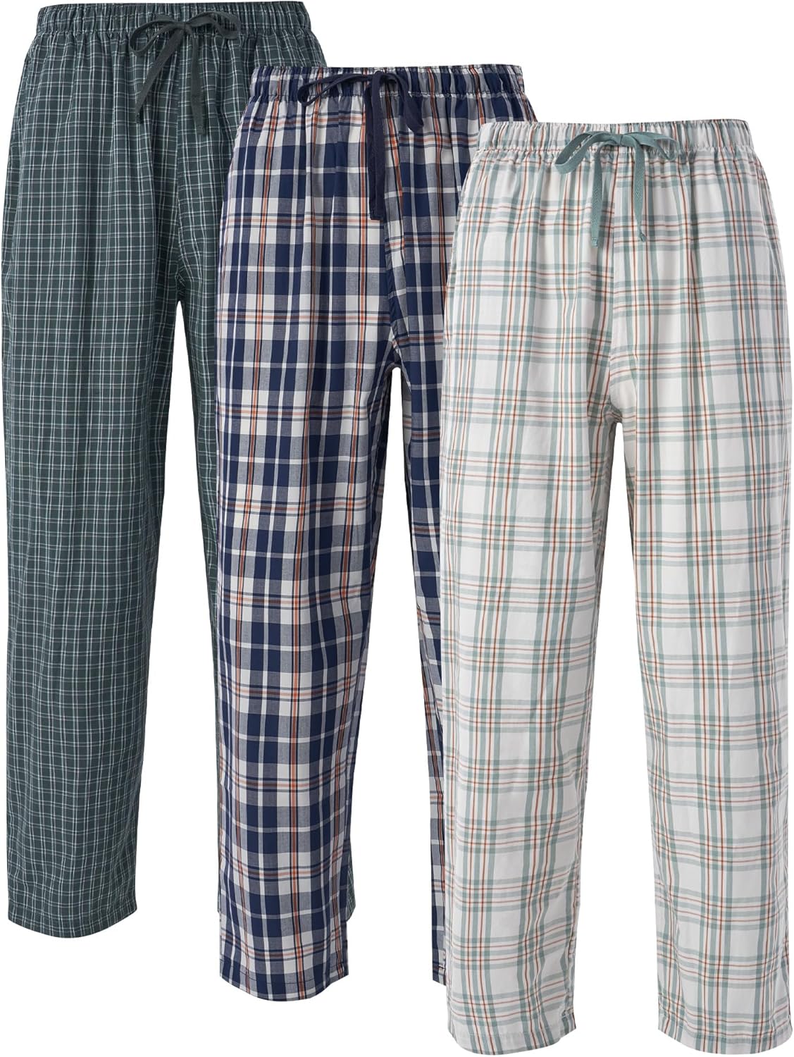 DAVID ARCHY Mens Pajama Pants Soft Cotton Plaid Sleepwear, Comfy Lounge Woven Pajamas Bottoms PJ Pant for Men, 3 pack