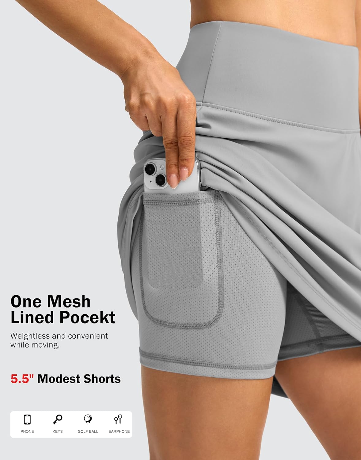 SANTINY 18" Skorts for Women 3 Pockets High Waist Long Athletic Tennis Skirt Golf Skort for Casual Summer Travel