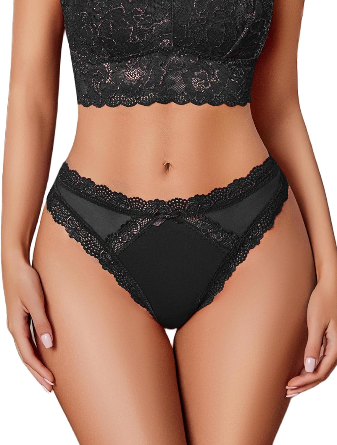 Avidlove Womens Underwear Sexy Lace Panties Low Rise Thong Bikini with Criss Cross Back Breathable Tangas 1-3 Packs