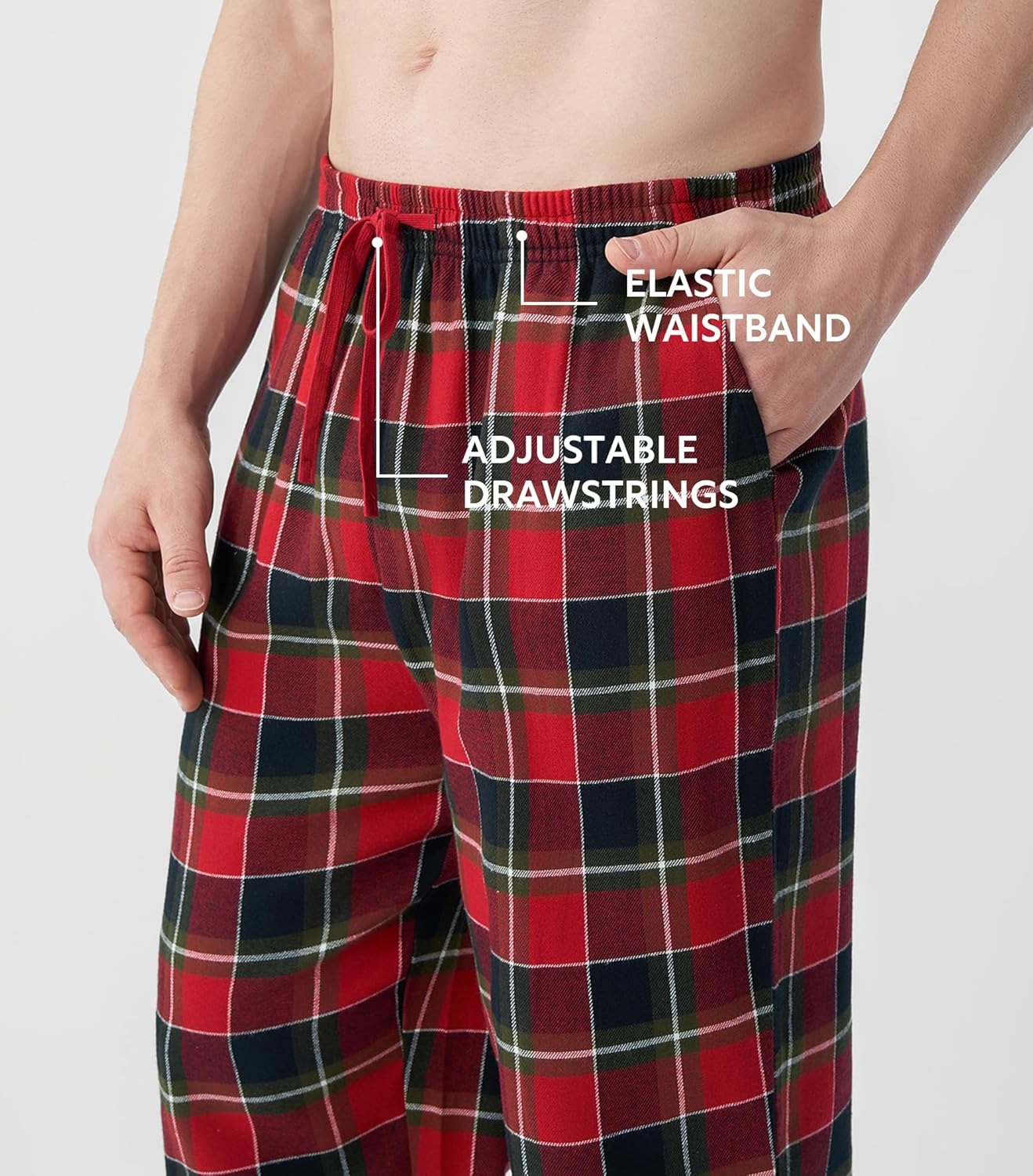 DAVID ARCHY Men's Flannel Pajama Pants, Soft & Cozy Cotton Pajama Pants, Lightweight Plaid Pants for Men with Pockets 2-Pack