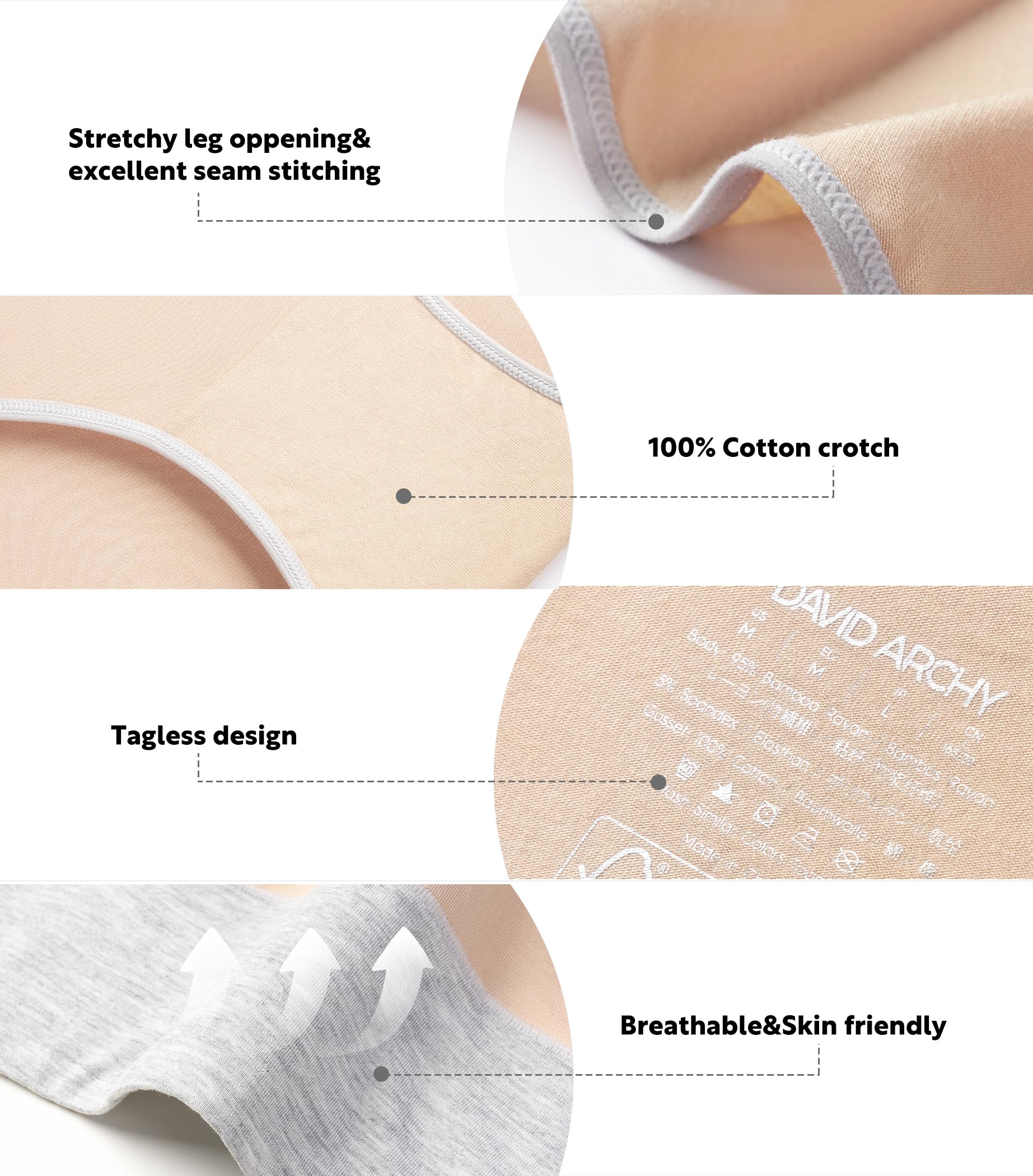 DAVID ARCHY Womens Underwear, Bamboo Rayon Women's Briefs - Moisture Wicking Panties, Soft & Breathable, 4 Pack