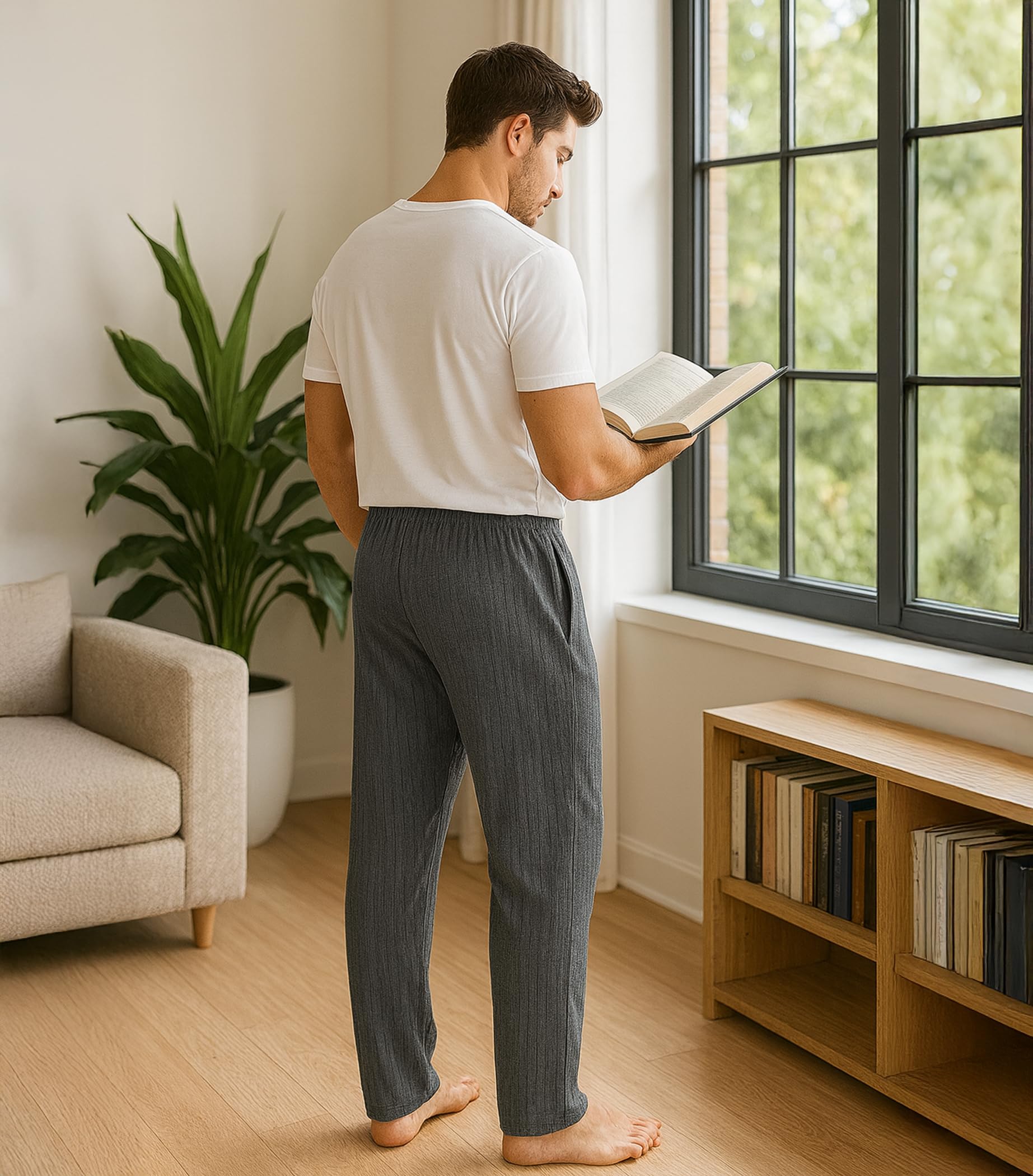 DAVID ARCHY Mens Pajama Pants Bamboo Rayon Lightweight Knit Sleep Bottoms, Soft Lounge Pants with Pockets PJs, 2 Pack