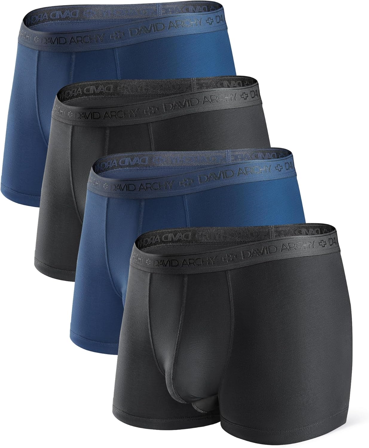 DAVID ARCHY Men's Underwear Ultra Soft Modal Dual Pouch Trunks Ball Pouch Bulge Enhancing Boxer Briefs for Men 3 or 4 Pack