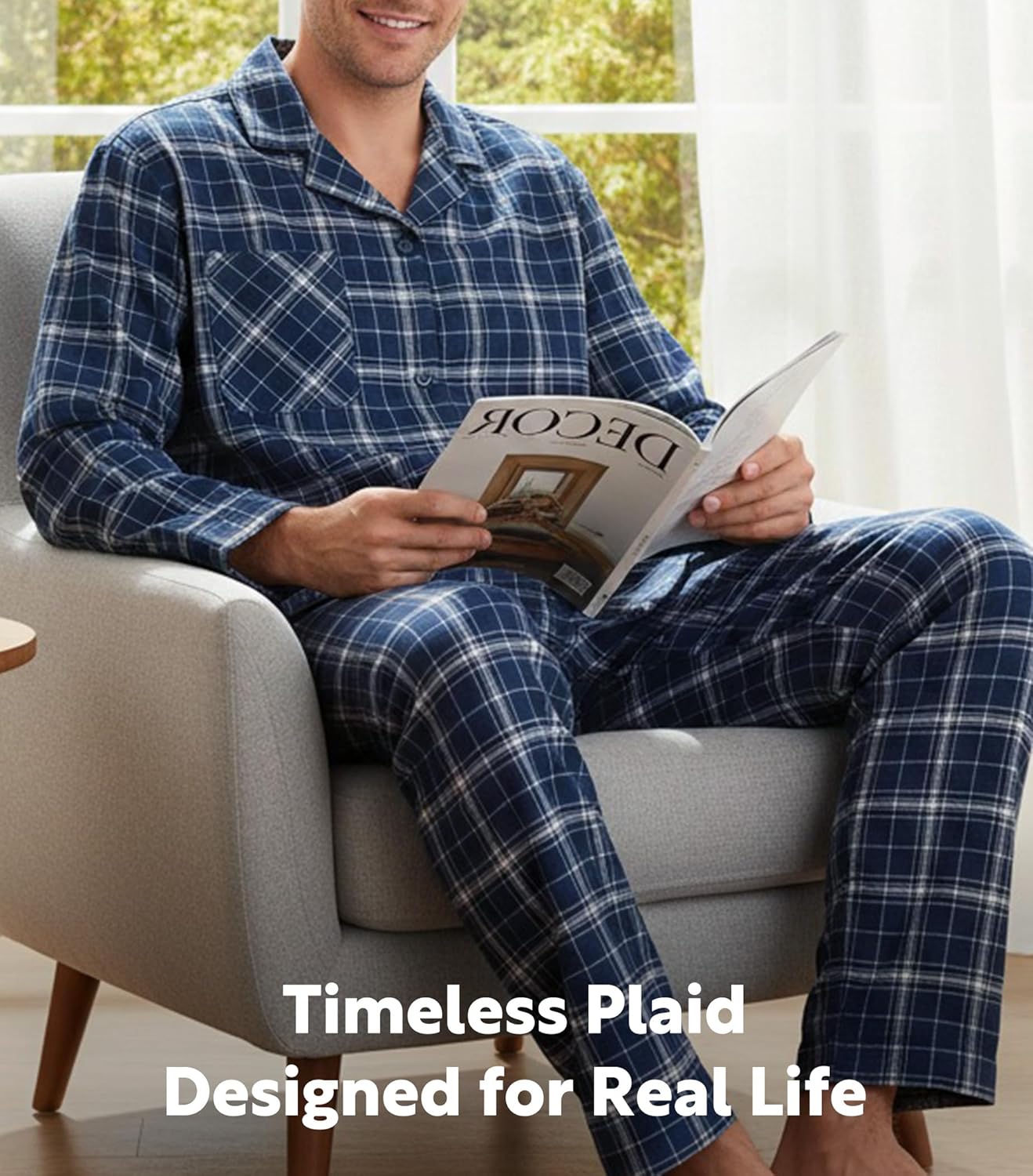 DAVID ARCHY Men's Pajamas Set Flannel Pjs Sets Ultra-Soft Cotton Pajamas for Men Classic Plaid Lounge Set with Roomy Pockets