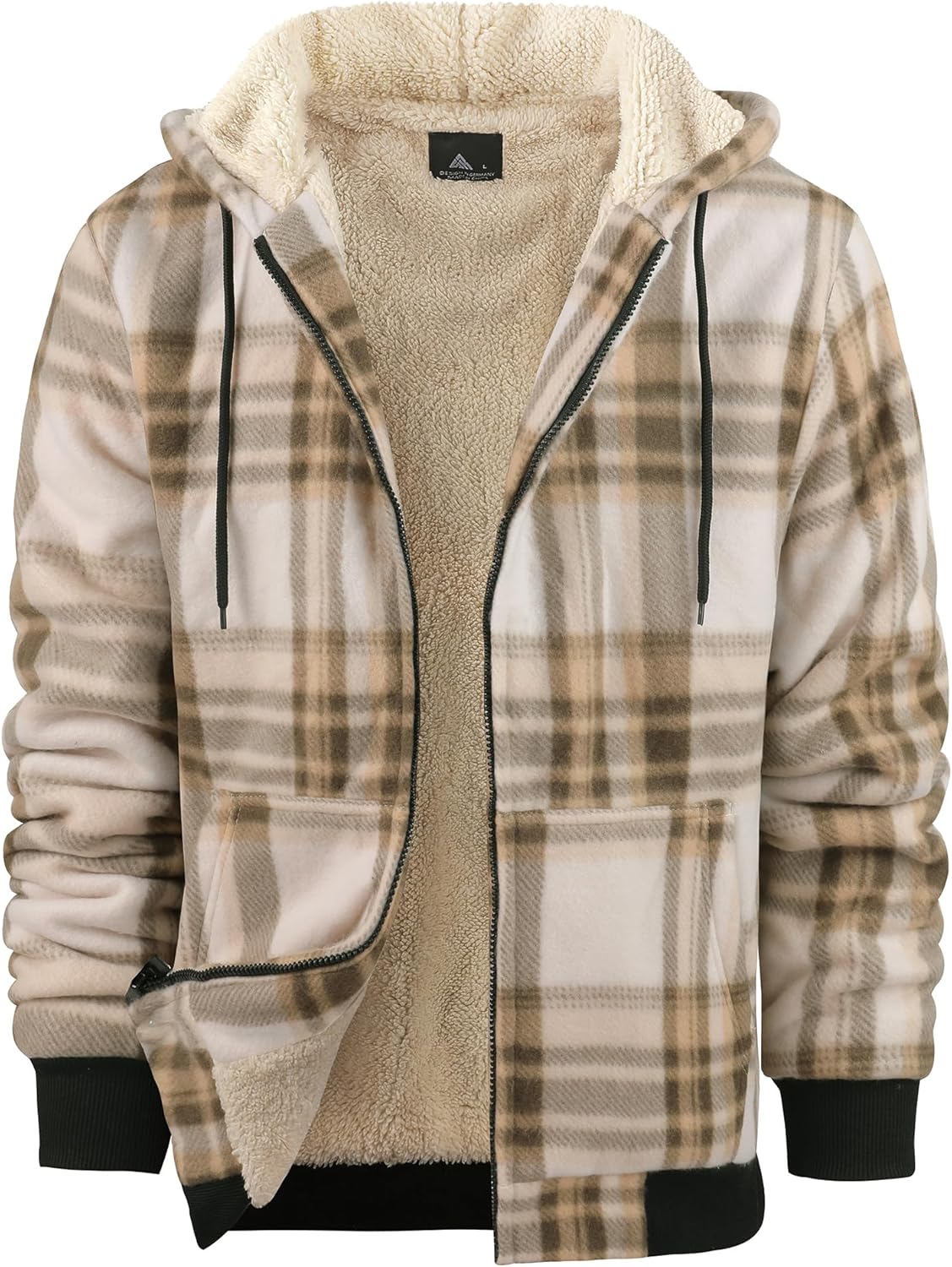Mens Plaid Hoodies Winter Zip Up Fleece Jacket Sherpa Fleece Lined Warm Flannel Jacket Coat